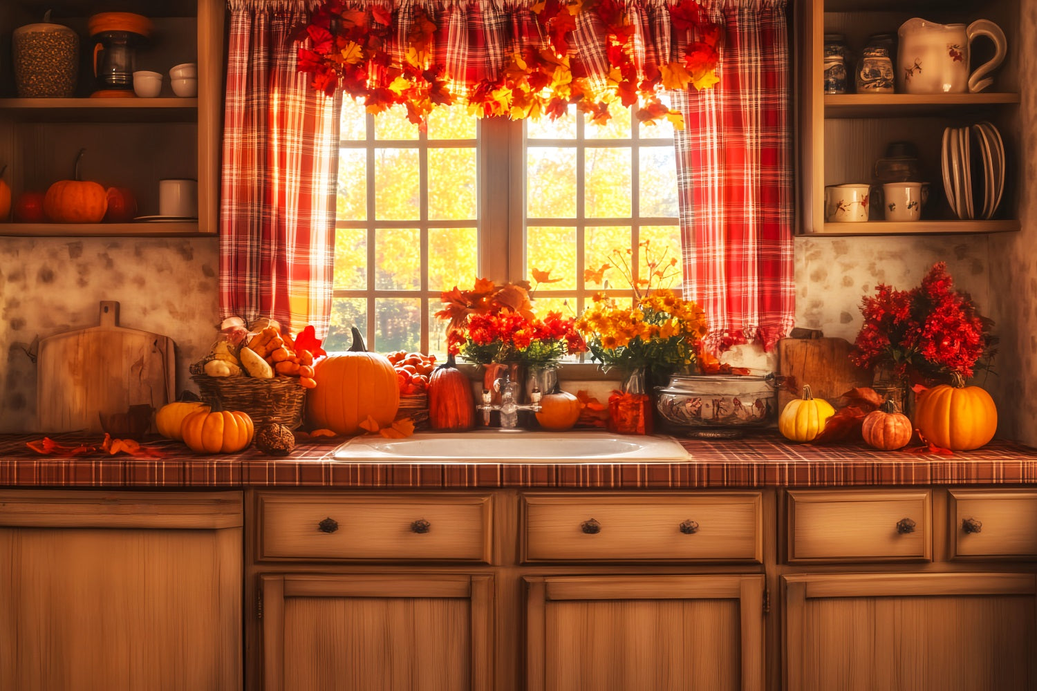 Toile de fond Deco Automne Cuisine Fenêtre Confort Automne LXX59-269