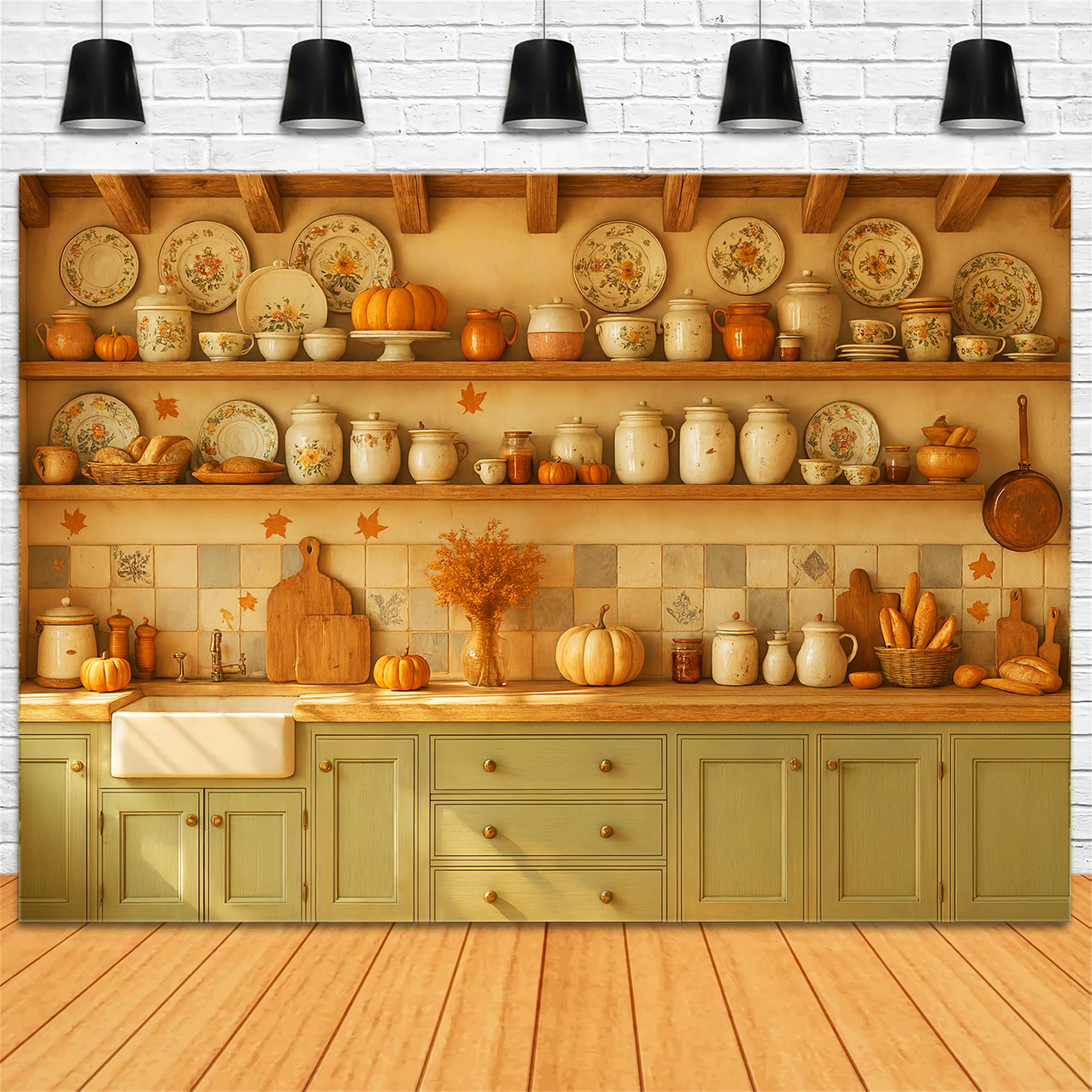 Toile de fond Photo Automne Cuisine Vintage Mise en Place LXX59-270