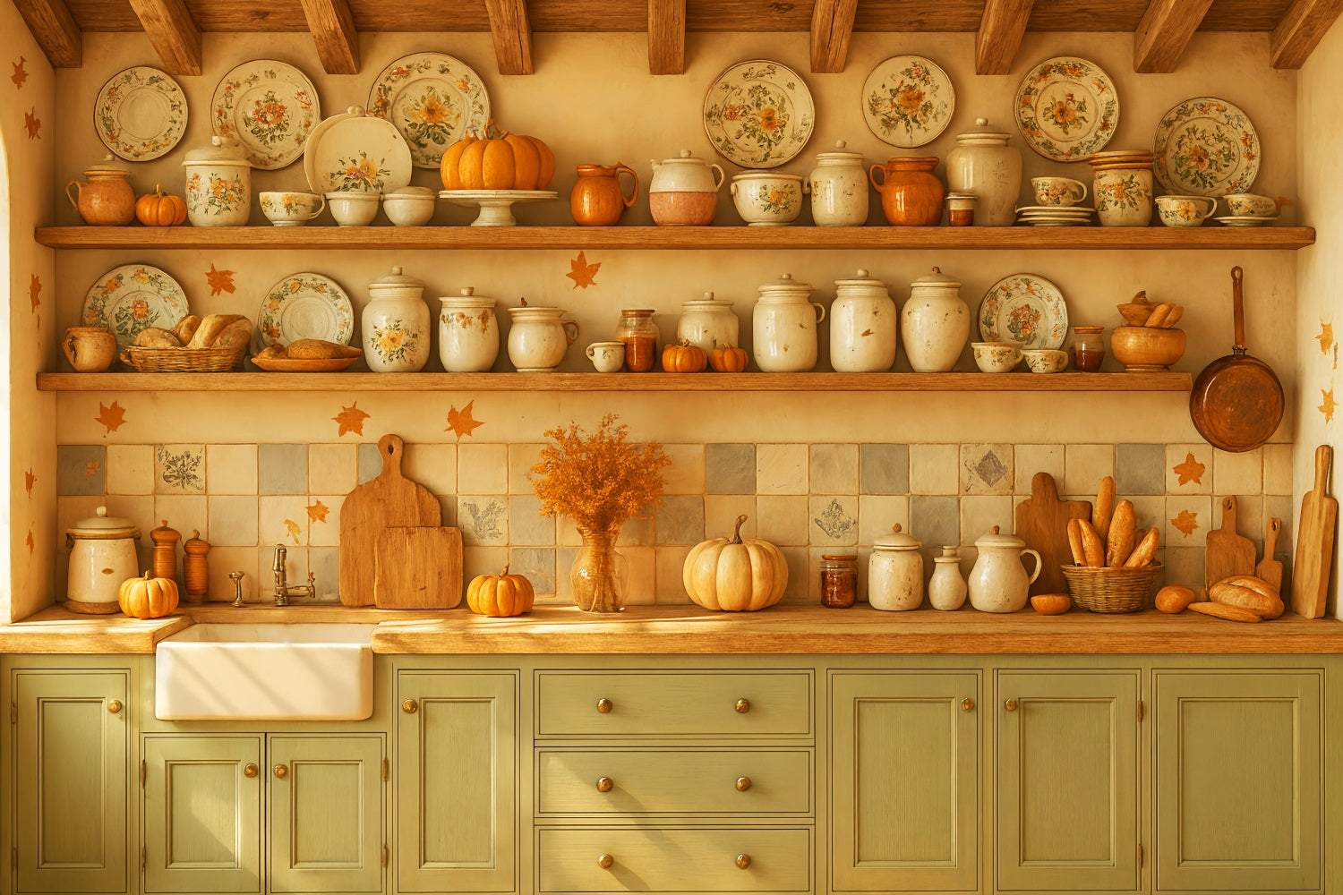 Toile de fond Photo Automne Cuisine Vintage Mise en Place LXX59-270