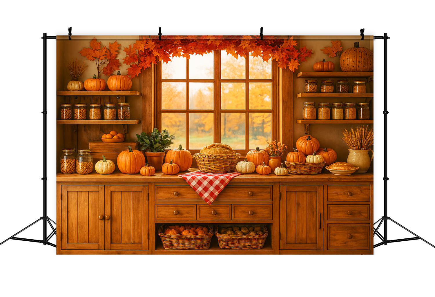 Toile de fond Automne Cuisine Coin Citrouilles Récolte LXX59-271