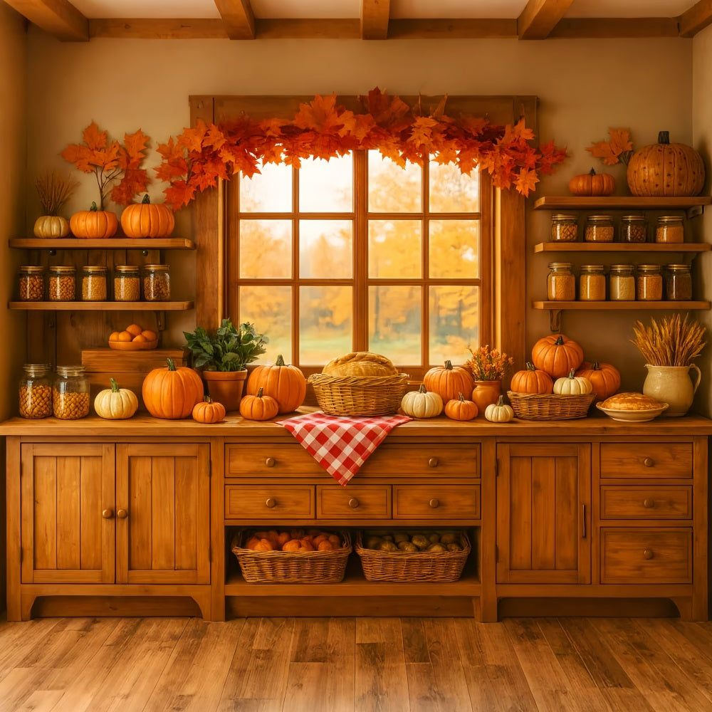 Toile de fond Automne Cuisine Coin Citrouilles Récolte LXX59-271