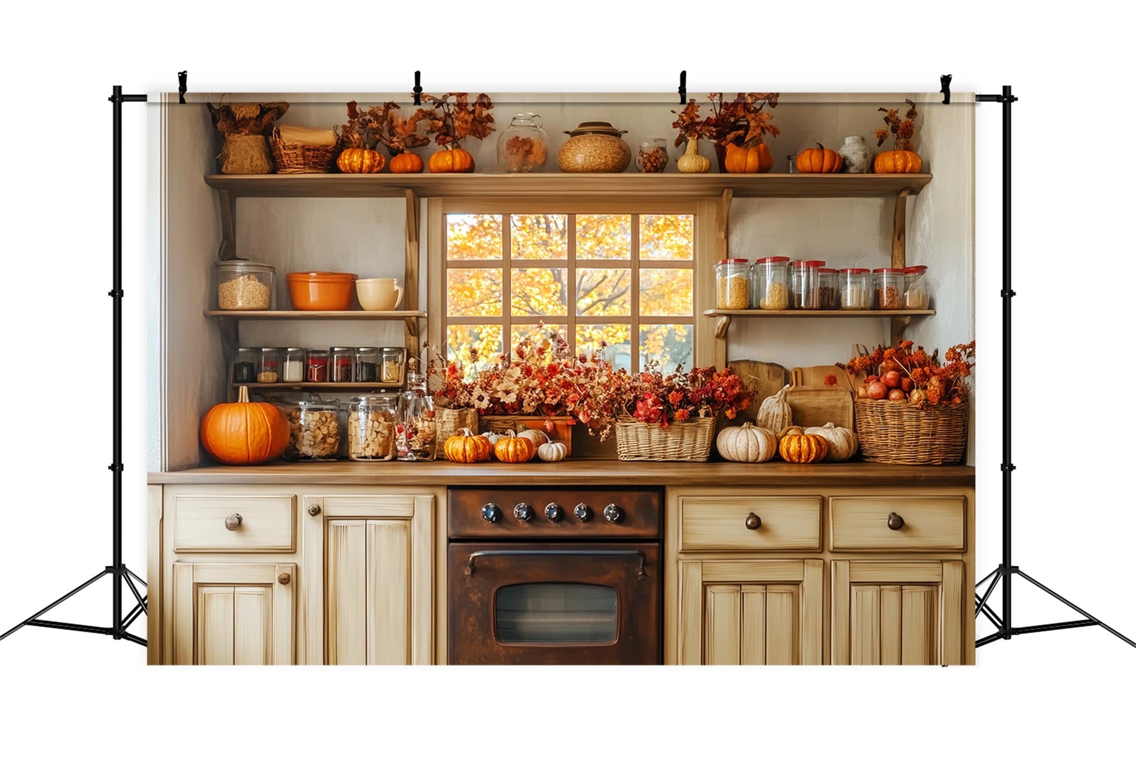 Toile de fond Photo Automne Cuisine Fenêtre Confort Décor LXX59-272
