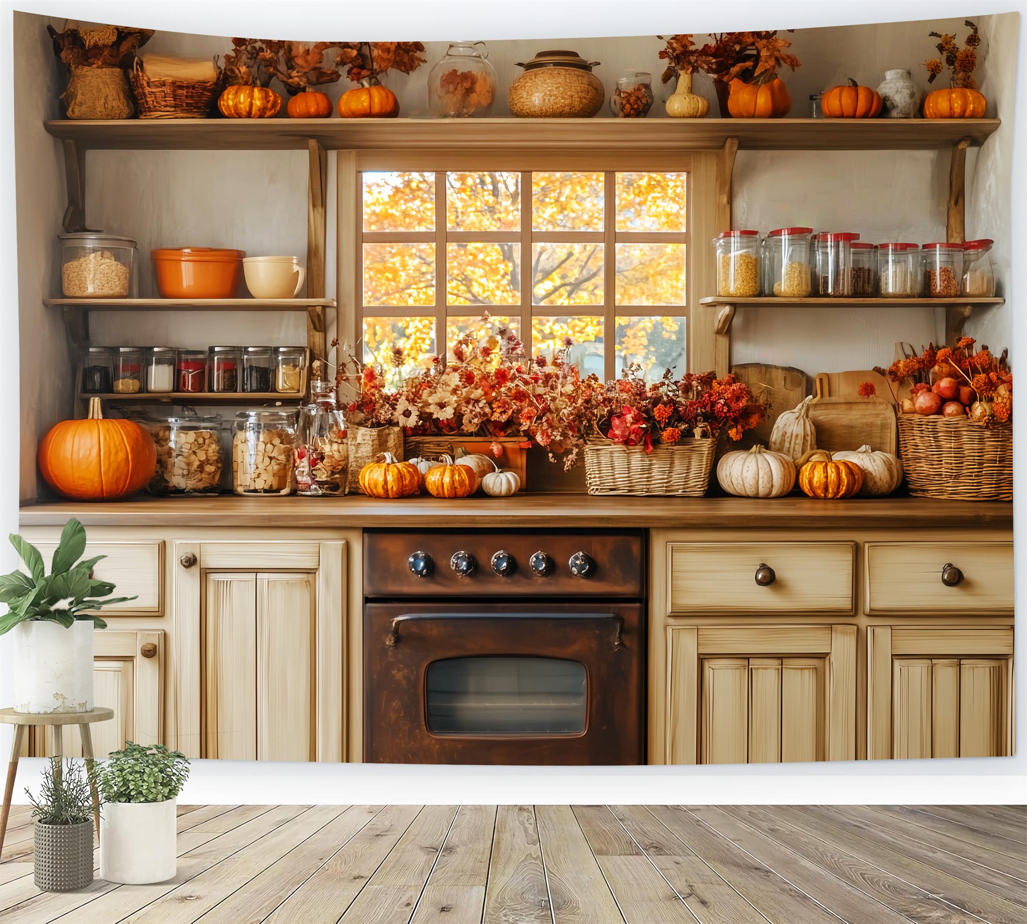 Toile de fond Photo Automne Cuisine Fenêtre Confort Décor LXX59-272
