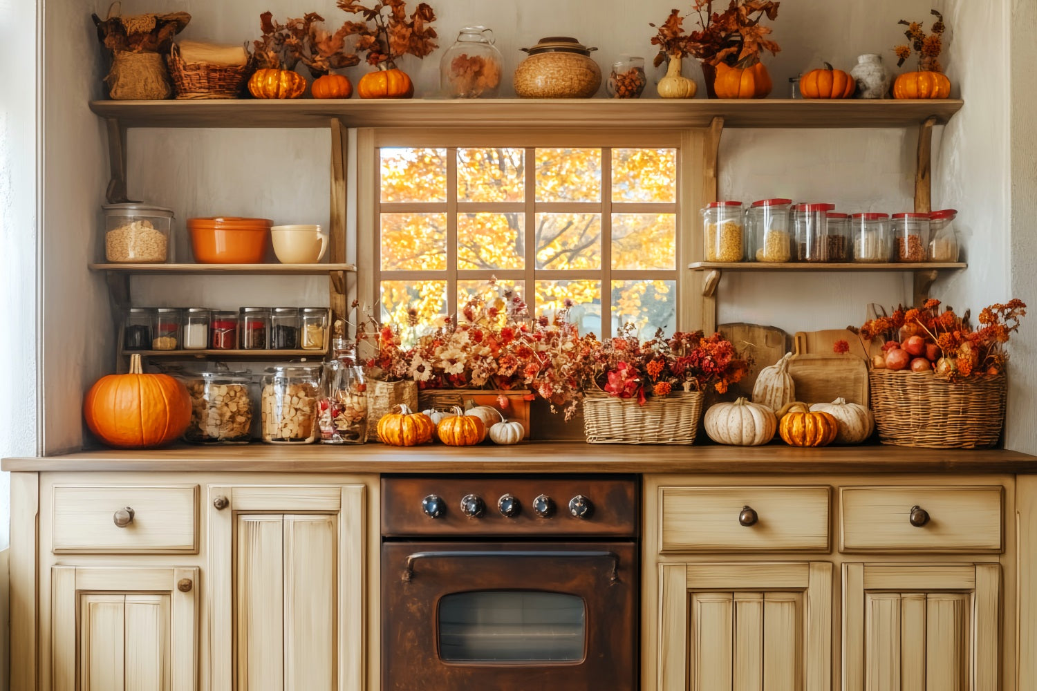 Toile de fond Photo Automne Cuisine Fenêtre Confort Décor LXX59-272