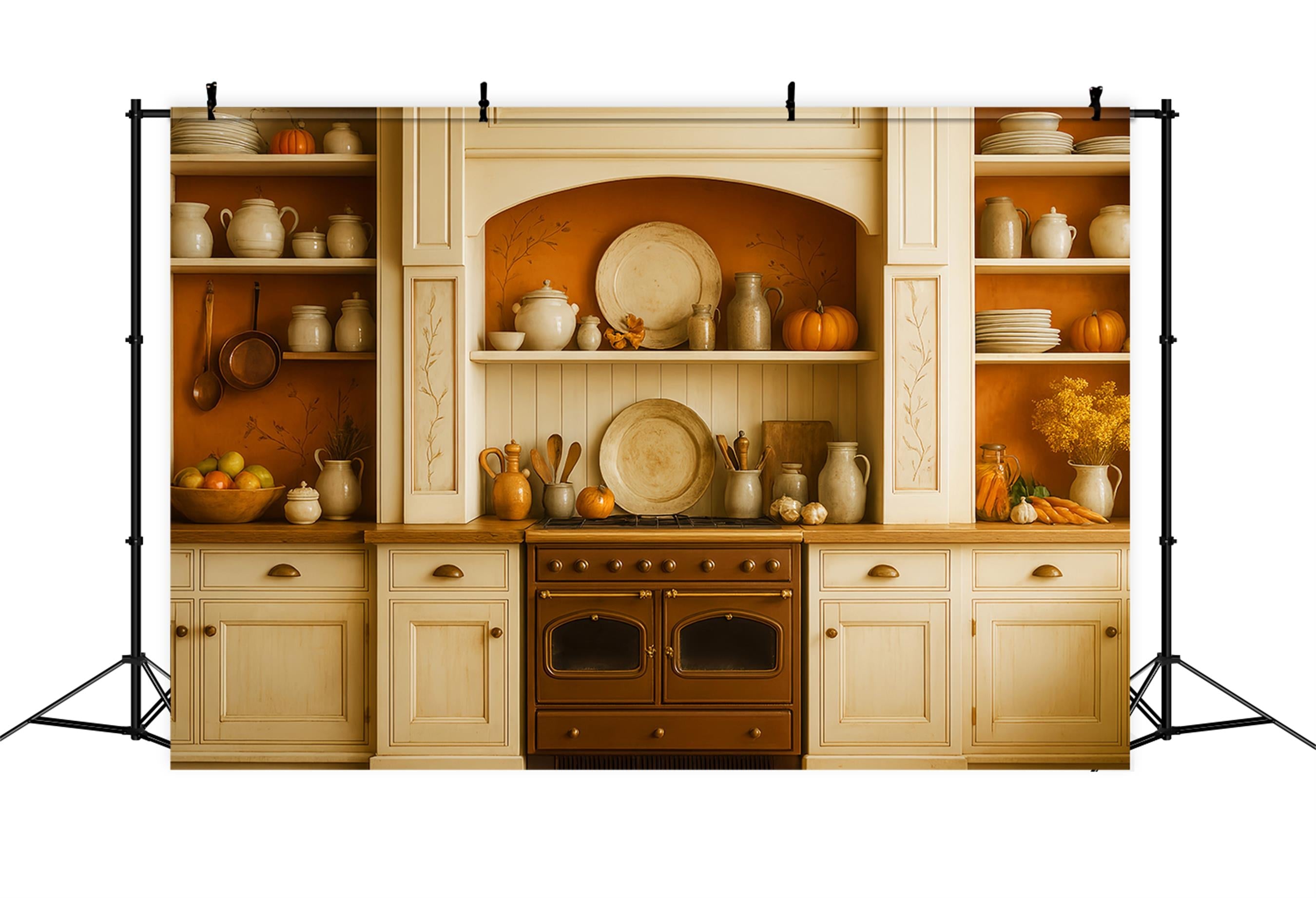Toile de fond Deco Automne Cuisine Récolte Rustique Étagères LXX59-273