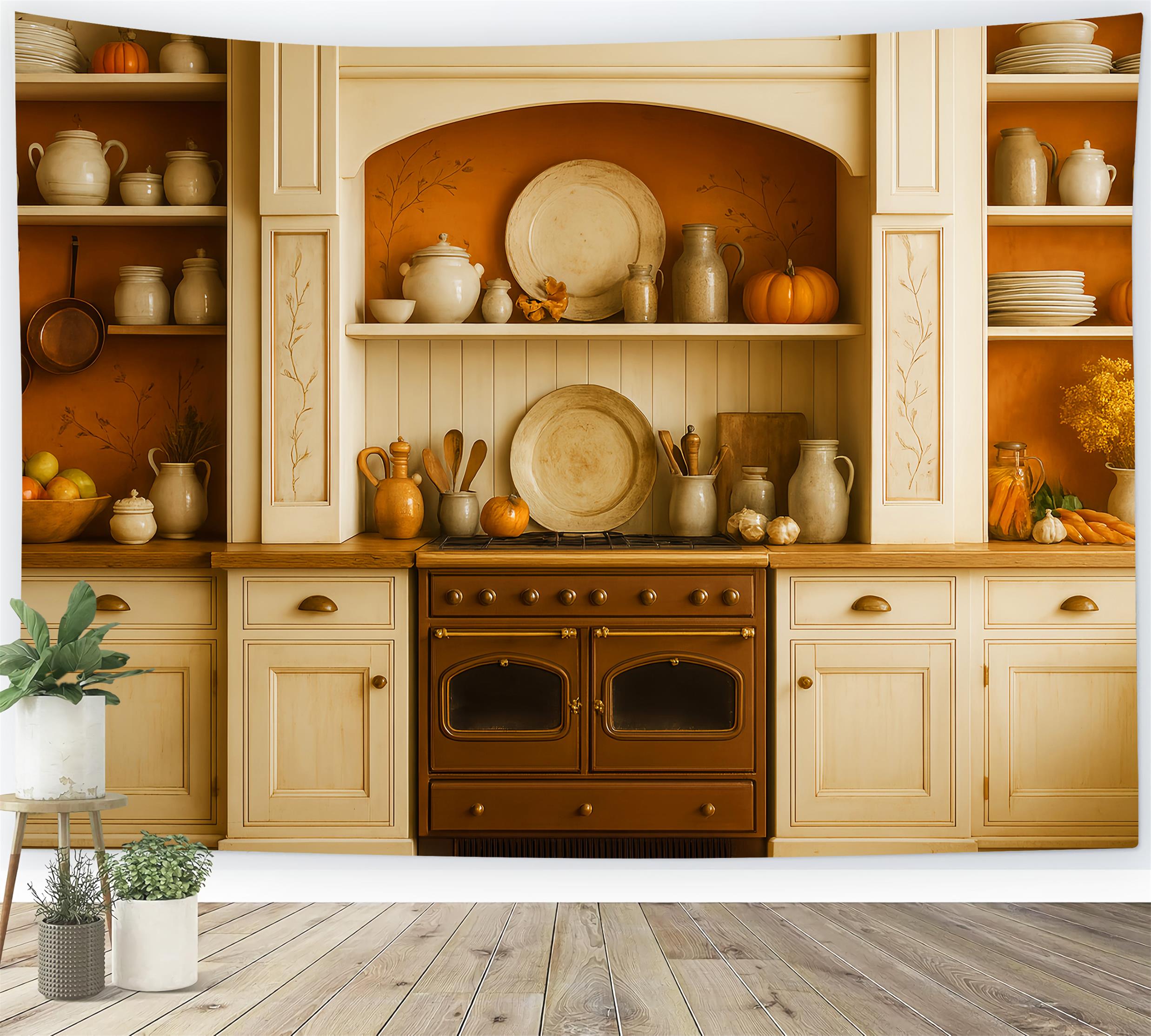 Toile de fond Deco Automne Cuisine Récolte Rustique Étagères LXX59-273