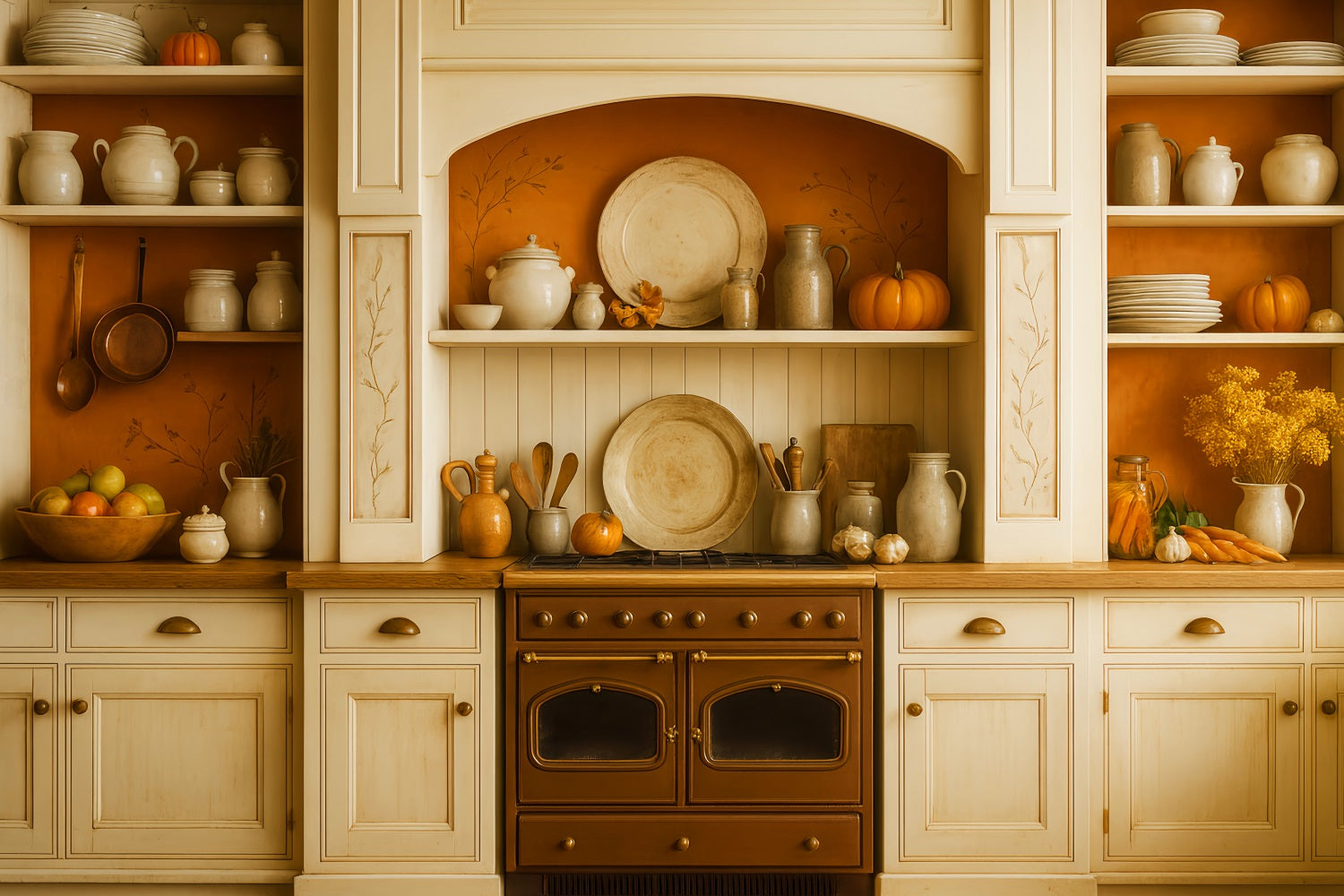 Toile de fond Deco Automne Cuisine Récolte Rustique Étagères LXX59-273