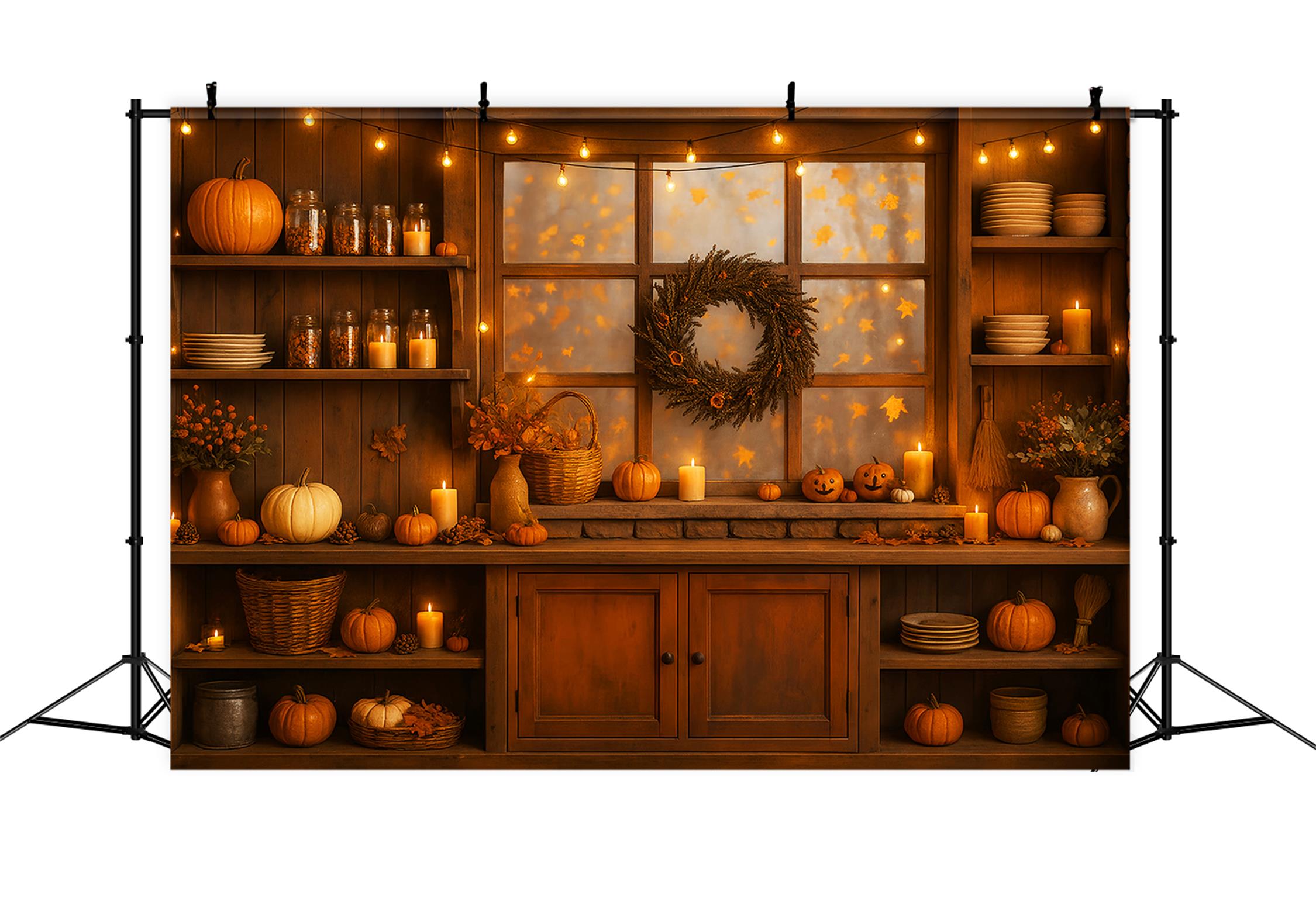 Toile de fond Photo Automne Cuisine Fenêtre Lueur Chaude LXX59-274