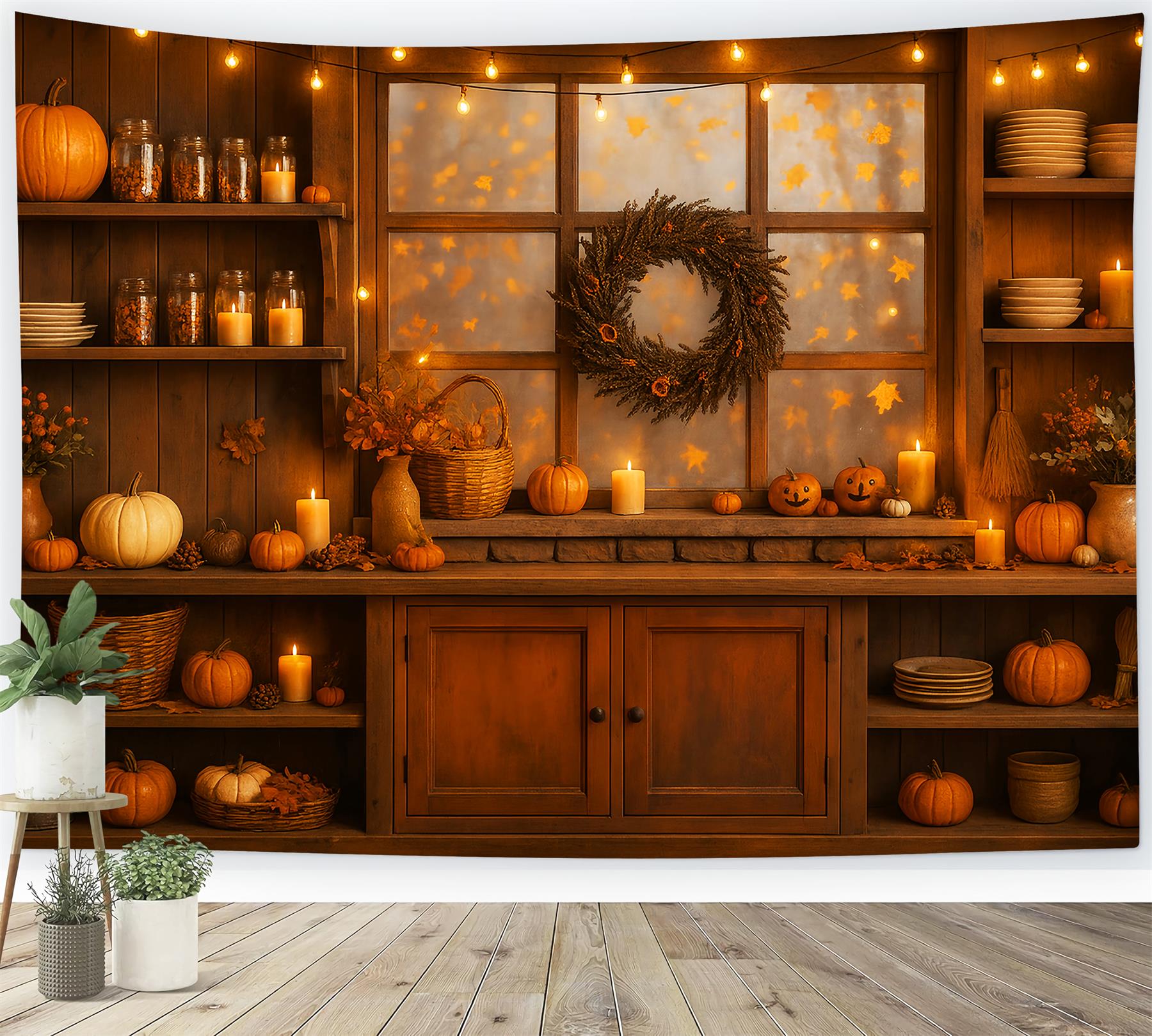 Toile de fond Photo Automne Cuisine Fenêtre Lueur Chaude LXX59-274