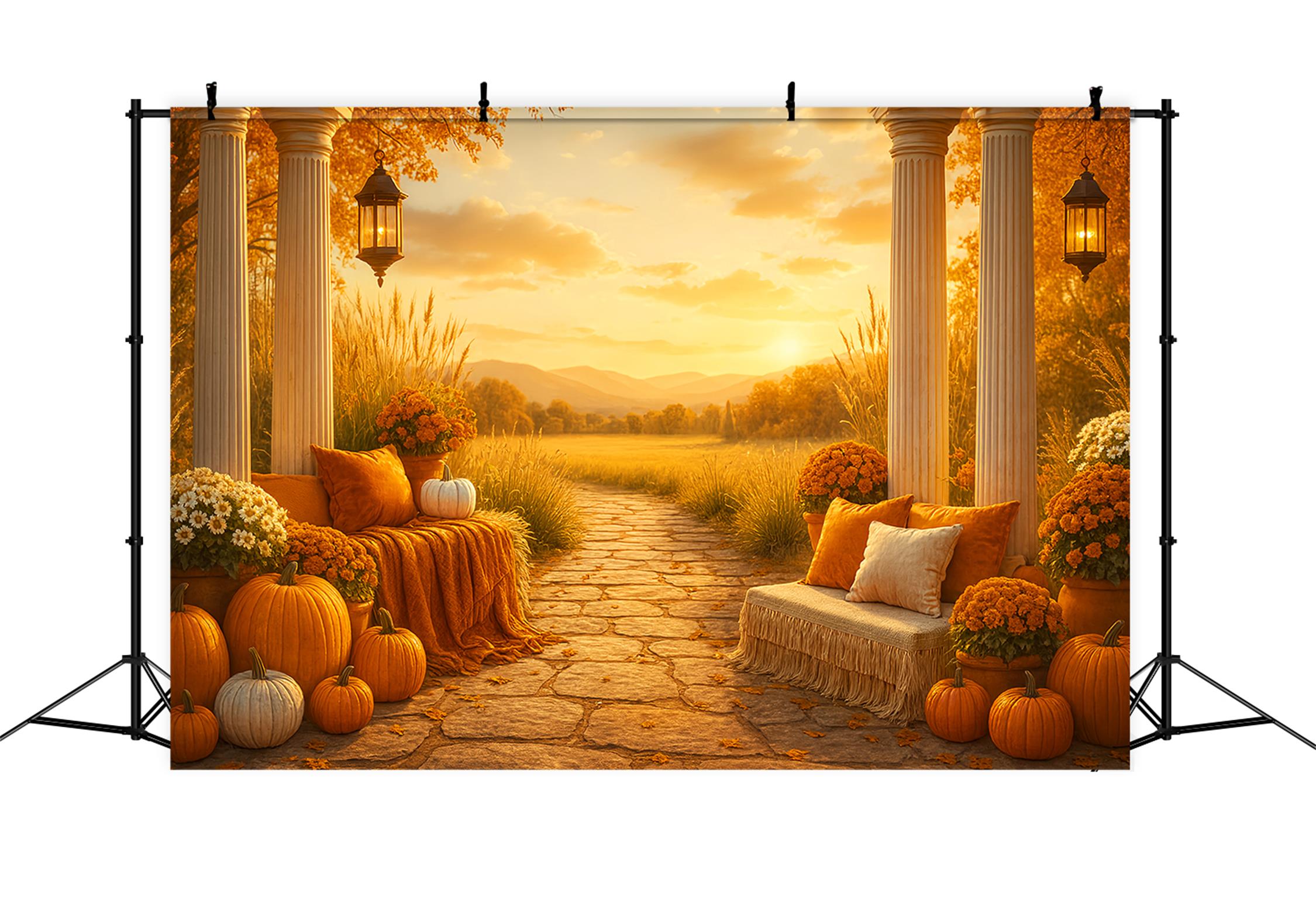 Toile de fond Automne Rustique Coucher Soleil Automnal Véranda LXX59-276