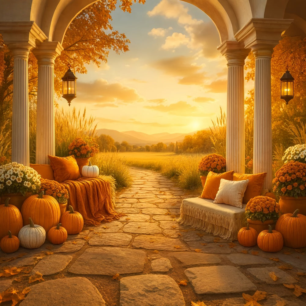 Toile de fond Automne Rustique Coucher Soleil Automnal Véranda LXX59-276