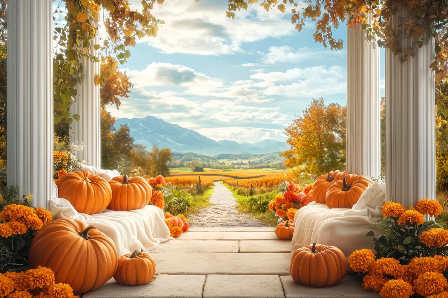 Toile de fond Deco Automne Vue Montagne Décor Automnal LXX59-277
