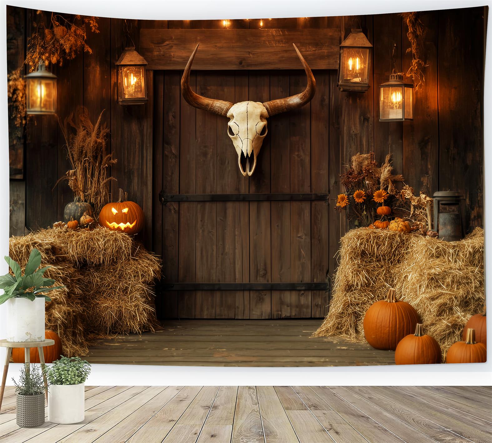 Toile de fond Photo Automne Grange Bois Récolte Rustique LXX59-278