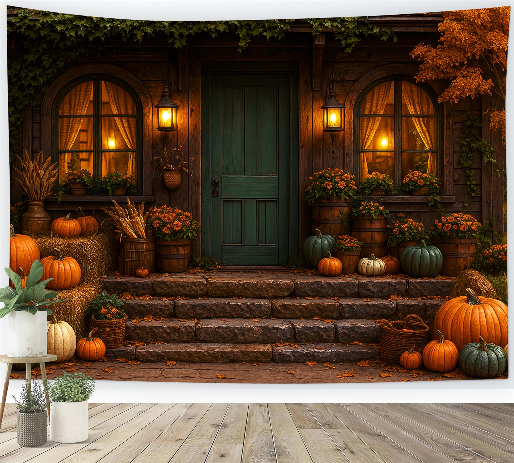 Toile de fond Photo Automne Véranda Confort Automnale Citrouilles LXX59-279