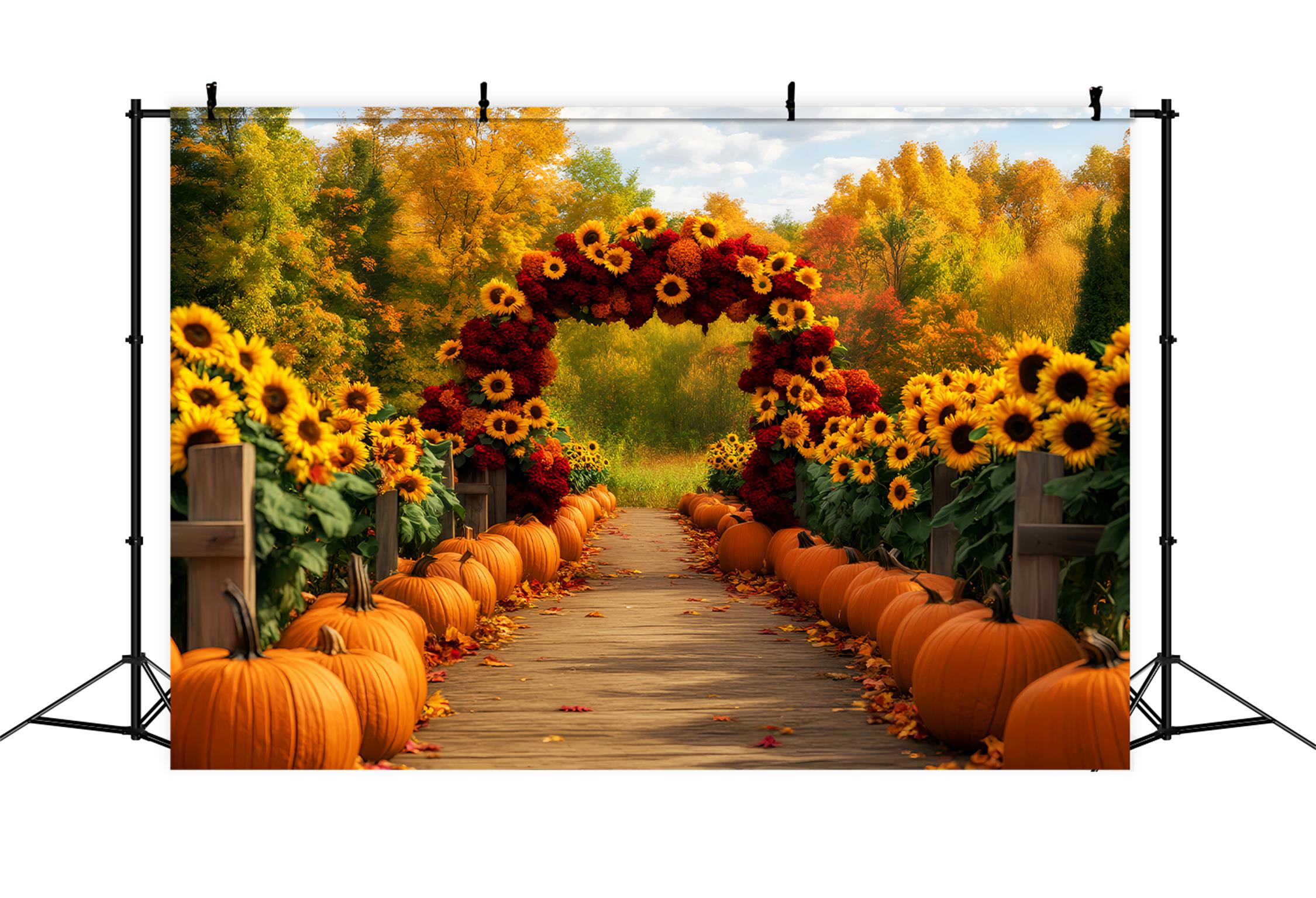 Toile de fond Automne Tournesols Sentier Citrouilles LXX59-284