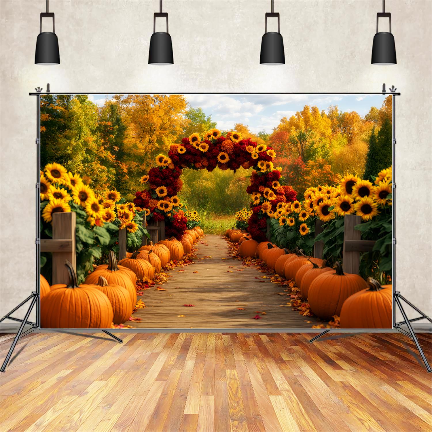 Toile de fond Automne Tournesols Sentier Citrouilles LXX59-284