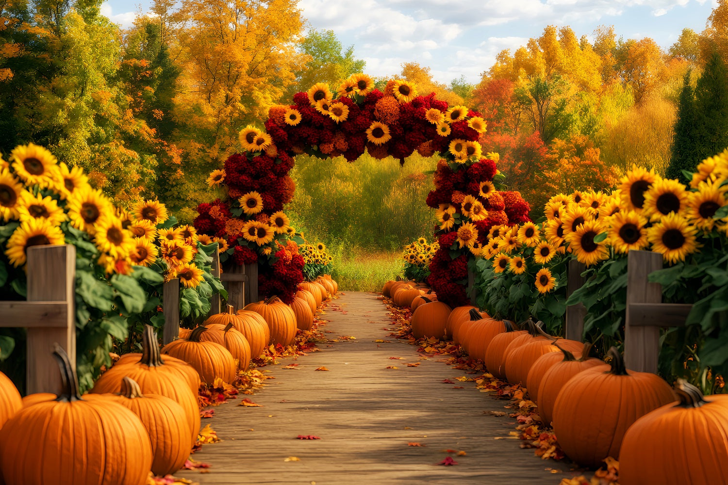 Toile de fond Automne Tournesols Sentier Citrouilles LXX59-284