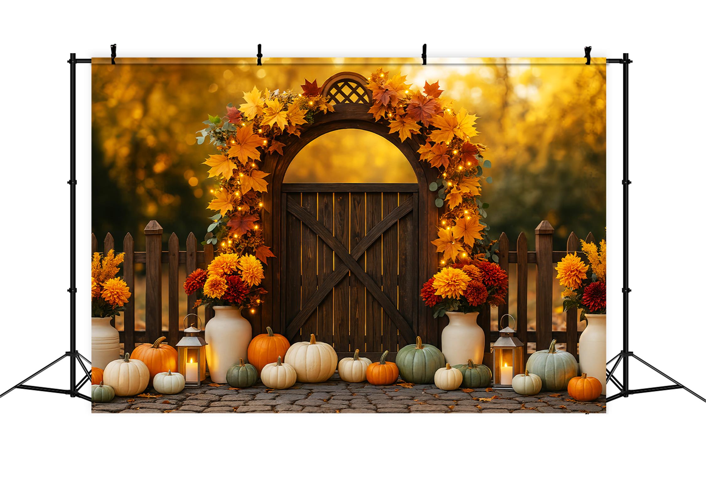 Toile de fond Photo Automne Extérieur Portail Citrouilles Lumières LXX59-287