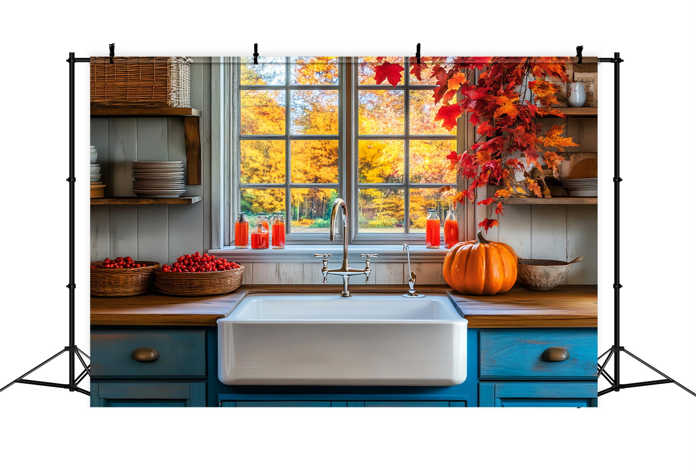 Toile de fond Photo Automne Cuisine Rustique Feuilles Automne LXX59-290