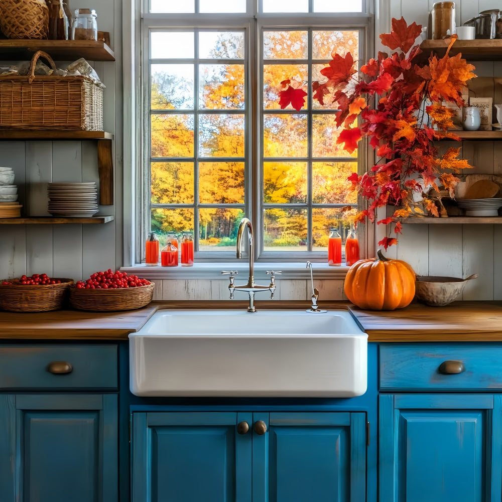 Toile de fond Photo Automne Cuisine Rustique Feuilles Automne LXX59-290