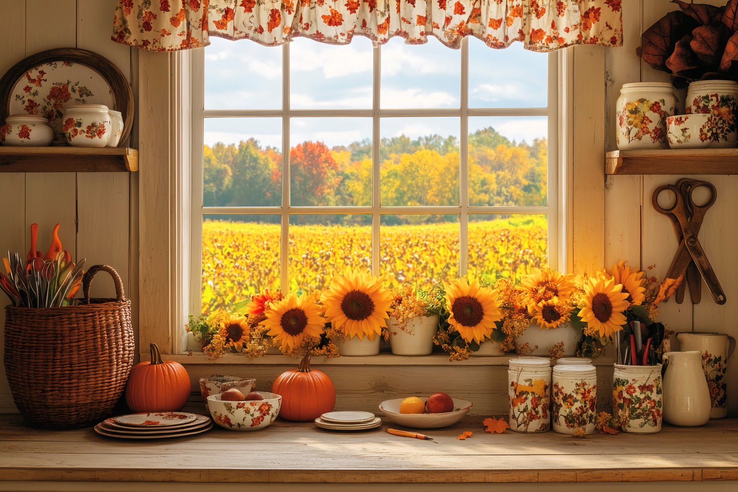 Toile de fond Photo Automne Cuisine Confort Tournesols Automne LXX59-291