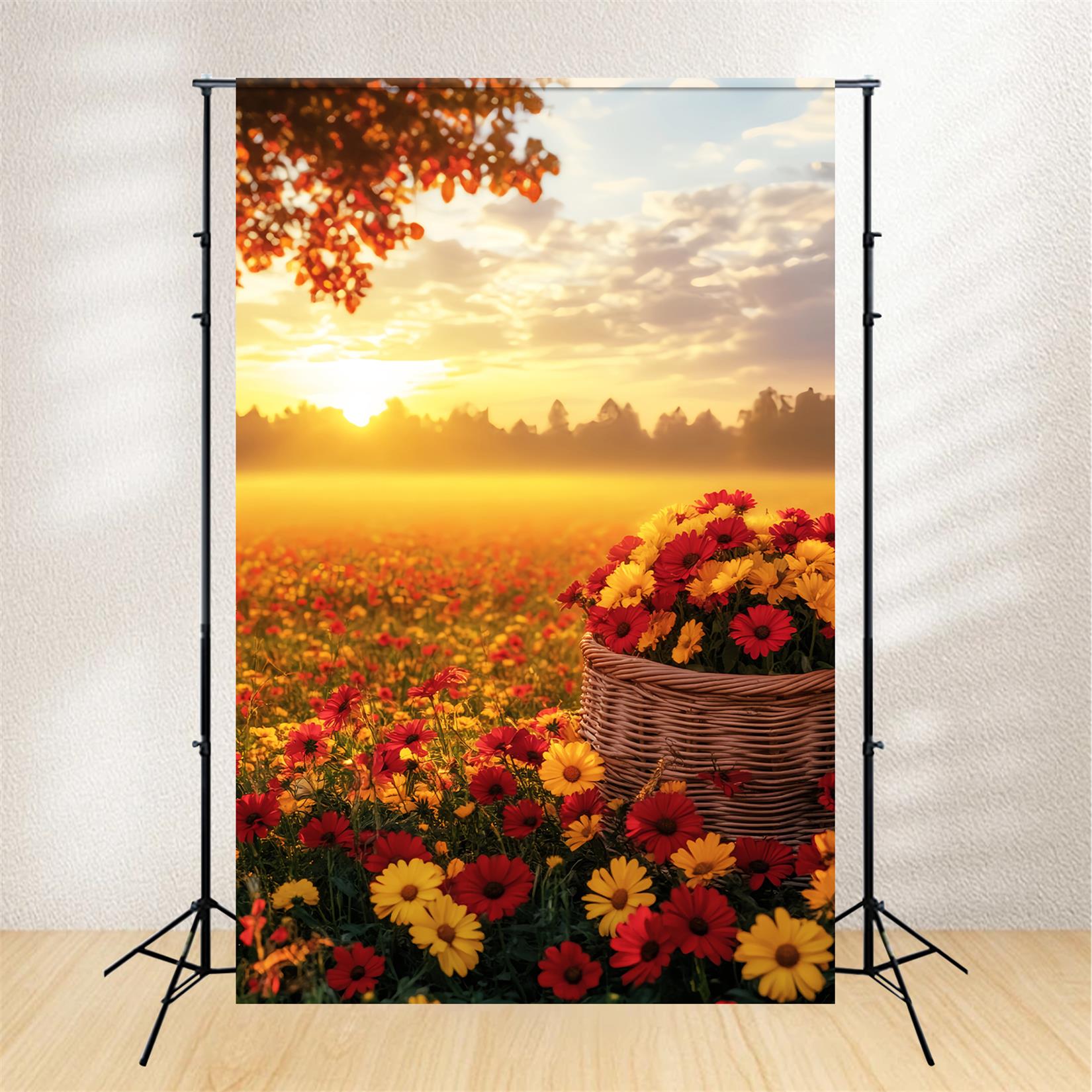 Toile de fond Photo Automne Extérieur Coucher Soleil Champ Fleurs Automne LXX59-292