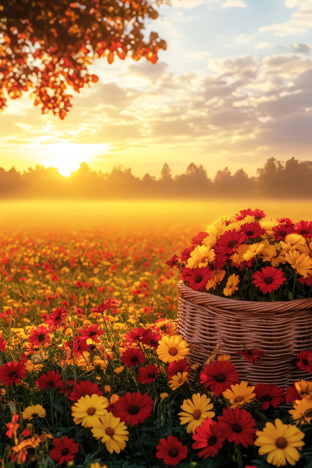 Toile de fond Photo Automne Extérieur Coucher Soleil Champ Fleurs Automne LXX59-292
