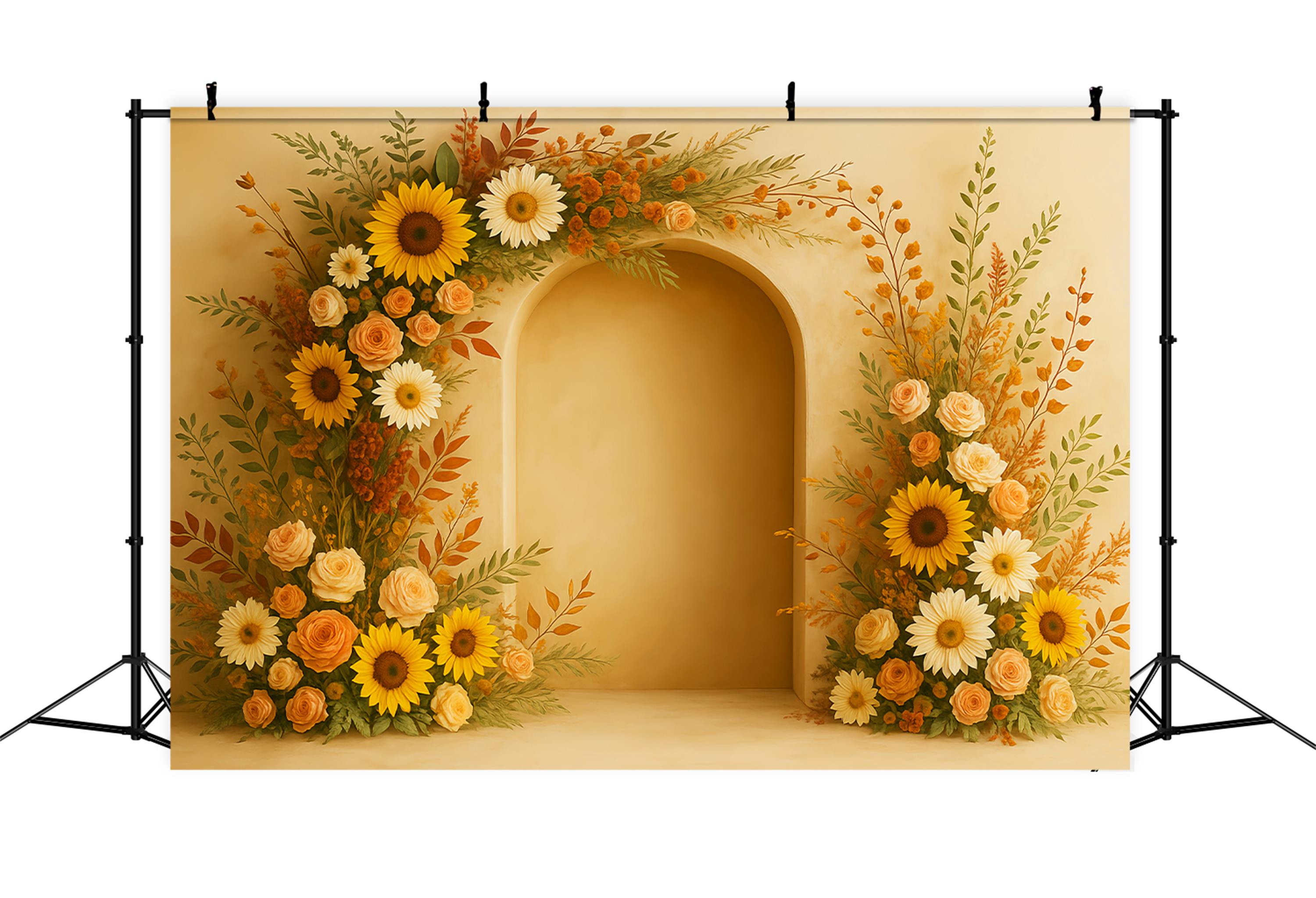 Toile de fond Photo Automne Bohème Arche Tournesols Citrouilles LXX59-294