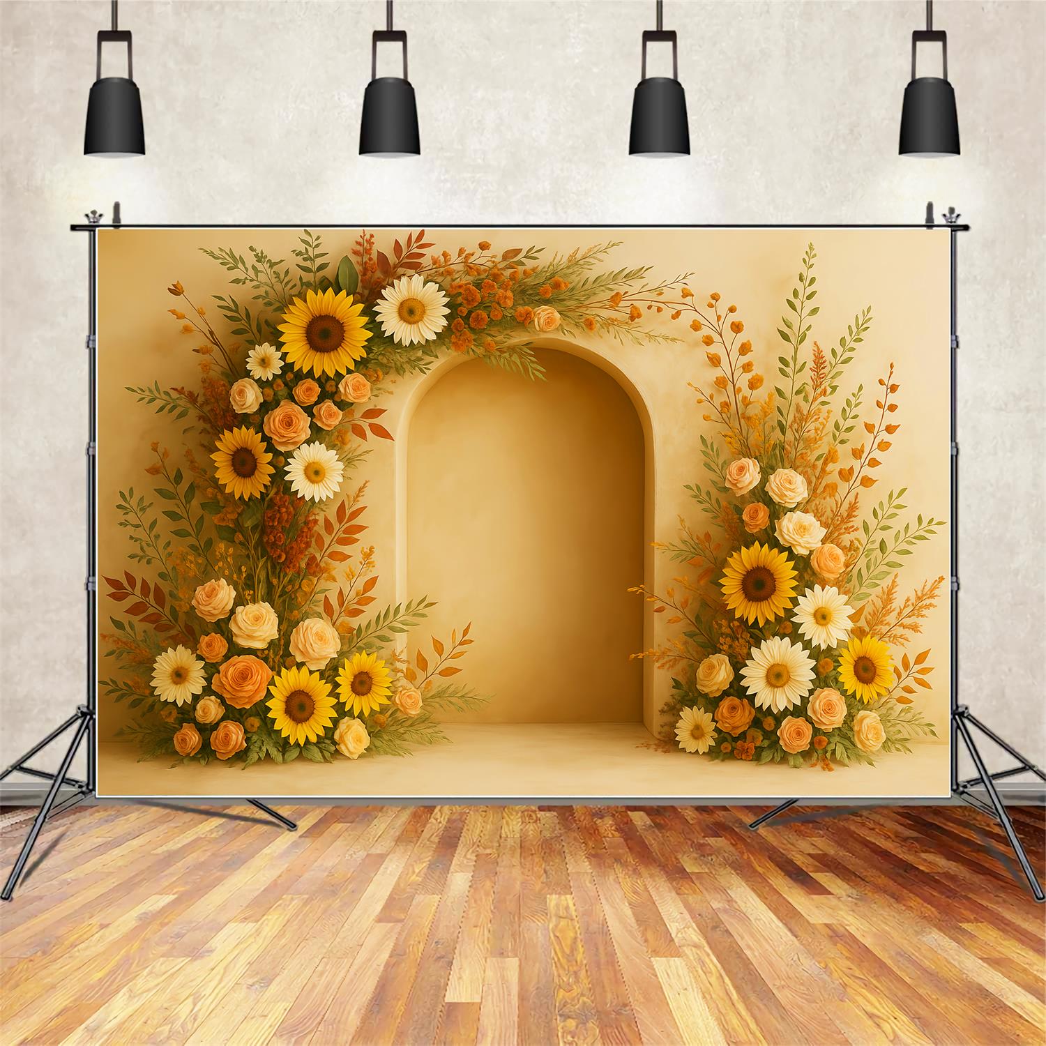 Toile de fond Photo Automne Bohème Arche Tournesols Citrouilles LXX59-294