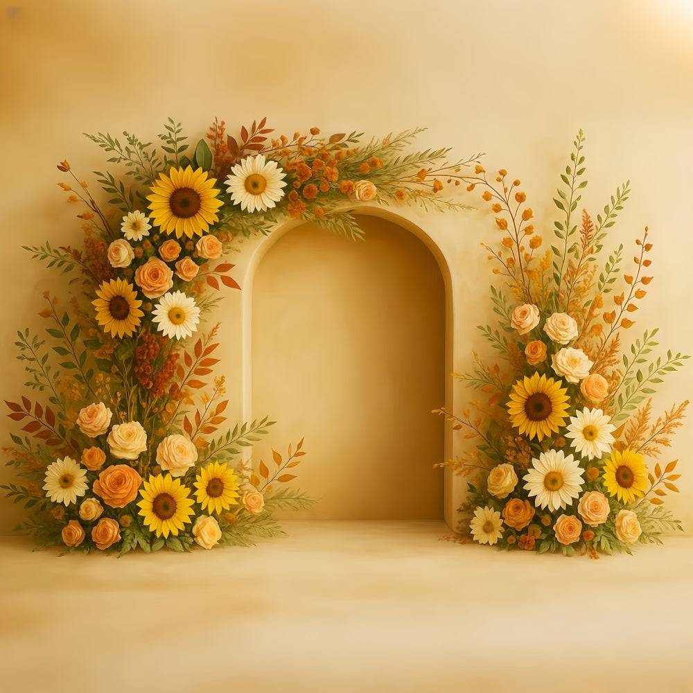 Toile de fond Photo Automne Bohème Arche Tournesols Citrouilles LXX59-294