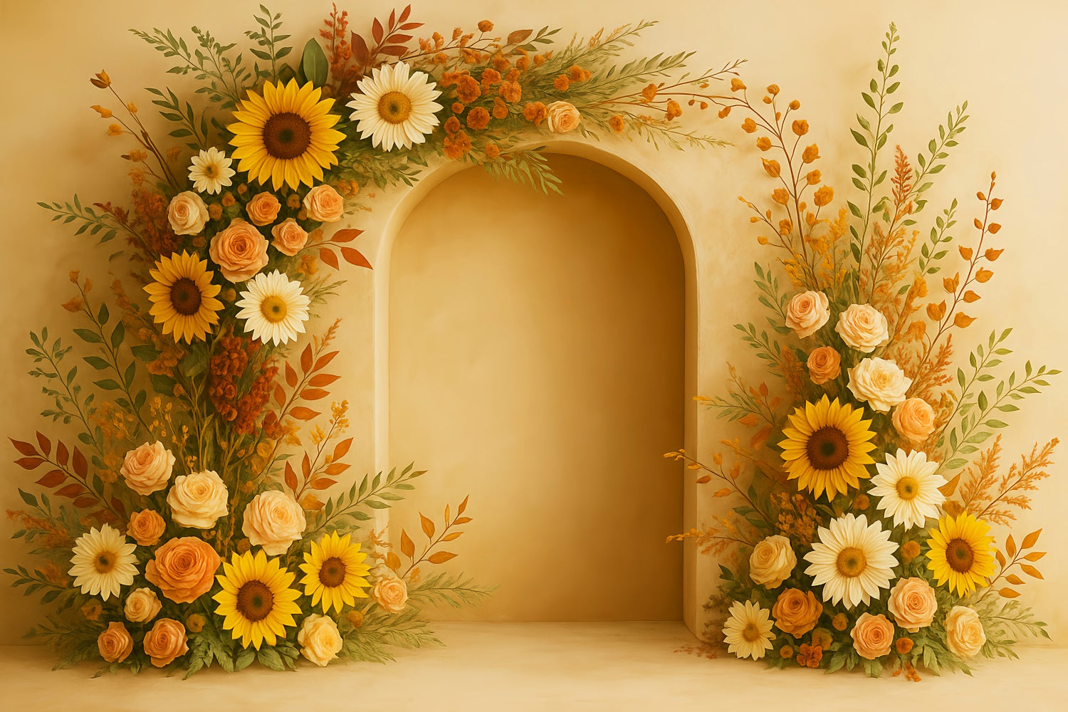 Toile de fond Photo Automne Bohème Arche Tournesols Citrouilles LXX59-294