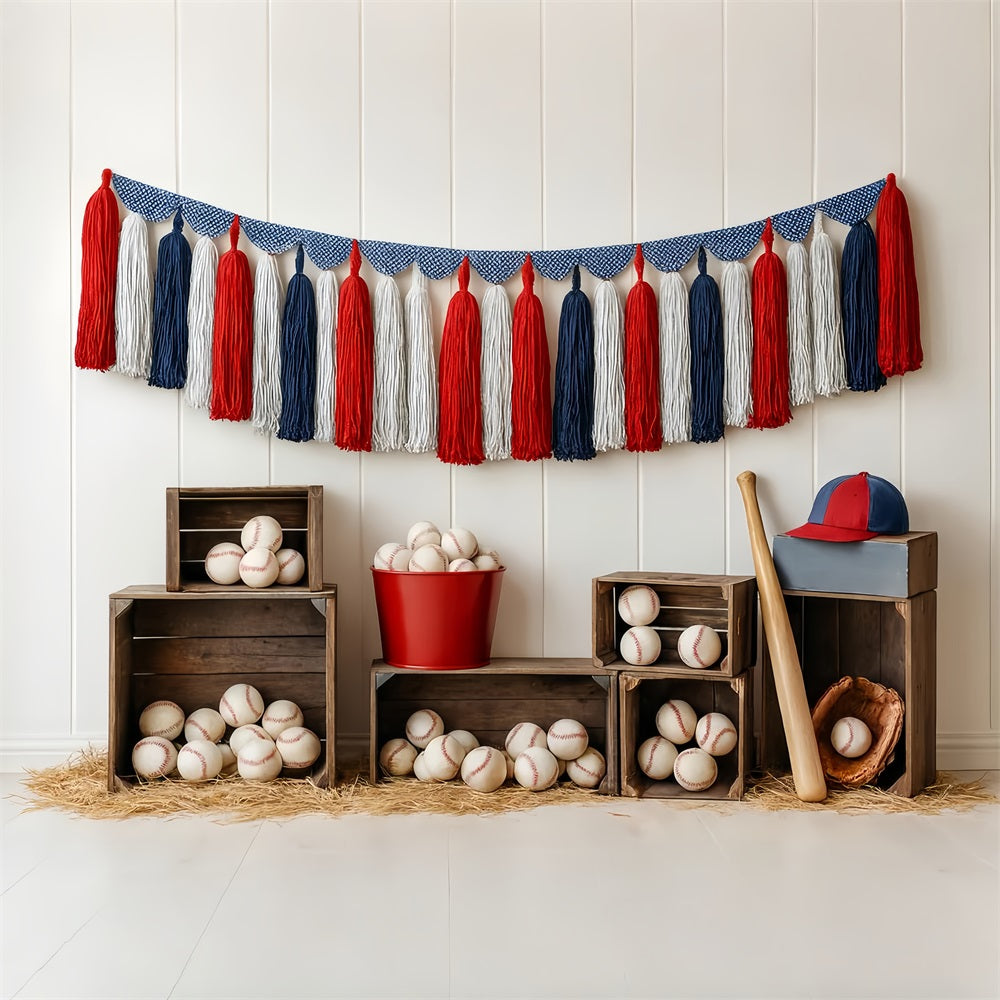 Toile de fond sportive Baseball Tassel Crates Arrangement Toile de fond baseball LXX59-296