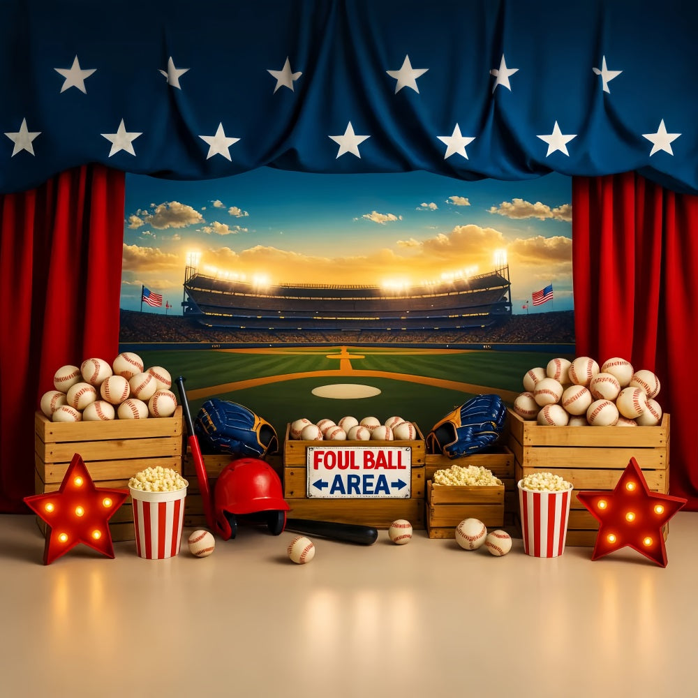 Toile de fond baseball Stade de baseball Popcorn Lumières Toile de fond sportive LXX59-298
