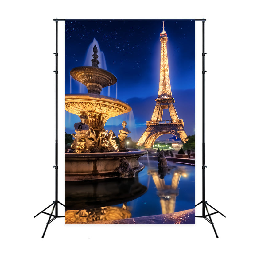 Toile de fond Paris Tour Eiffel Fontaine Nocturne Nuit LXX59-30