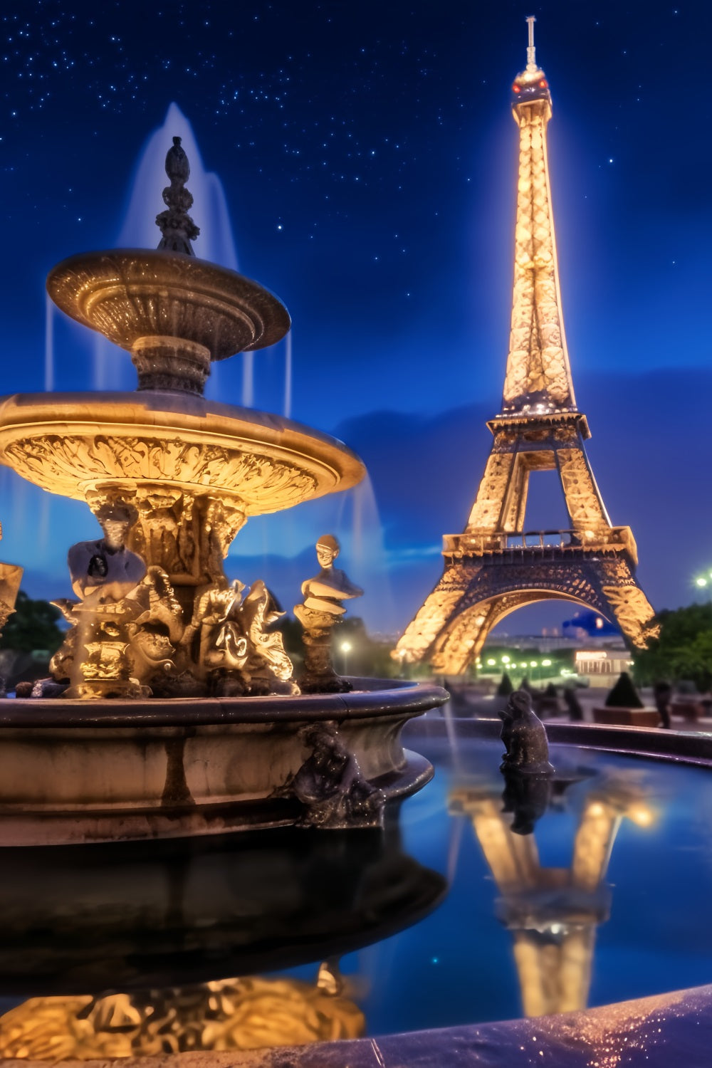 Toile de fond Paris Tour Eiffel Fontaine Nocturne Nuit LXX59-30