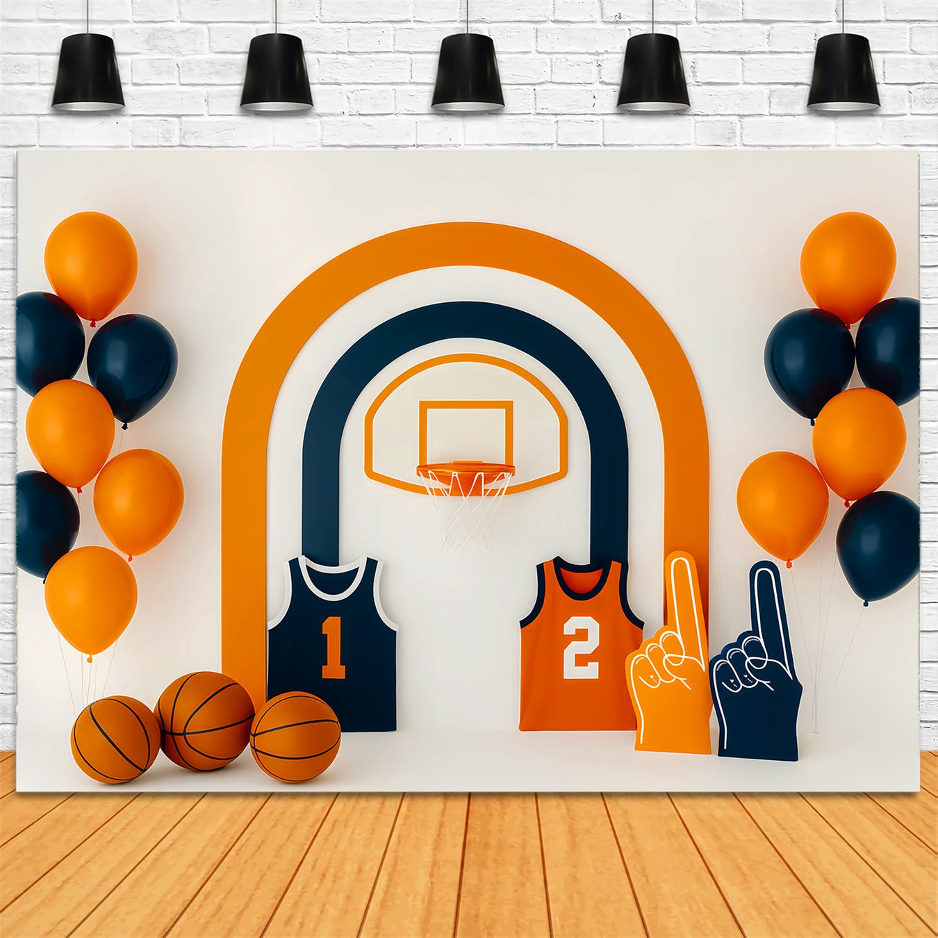 Fond sportif orange et bleu avec ballons de basket Fond basket LXX59-305