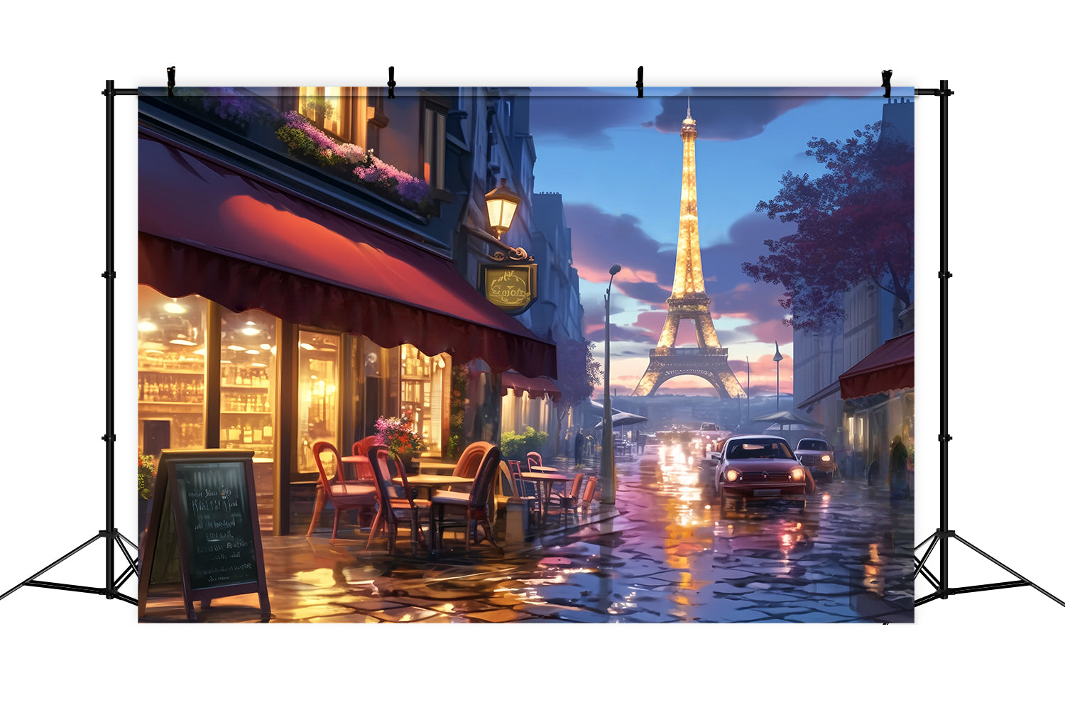 Toile de fond Paris Rue Café Lumières Nuit LXX59-31
