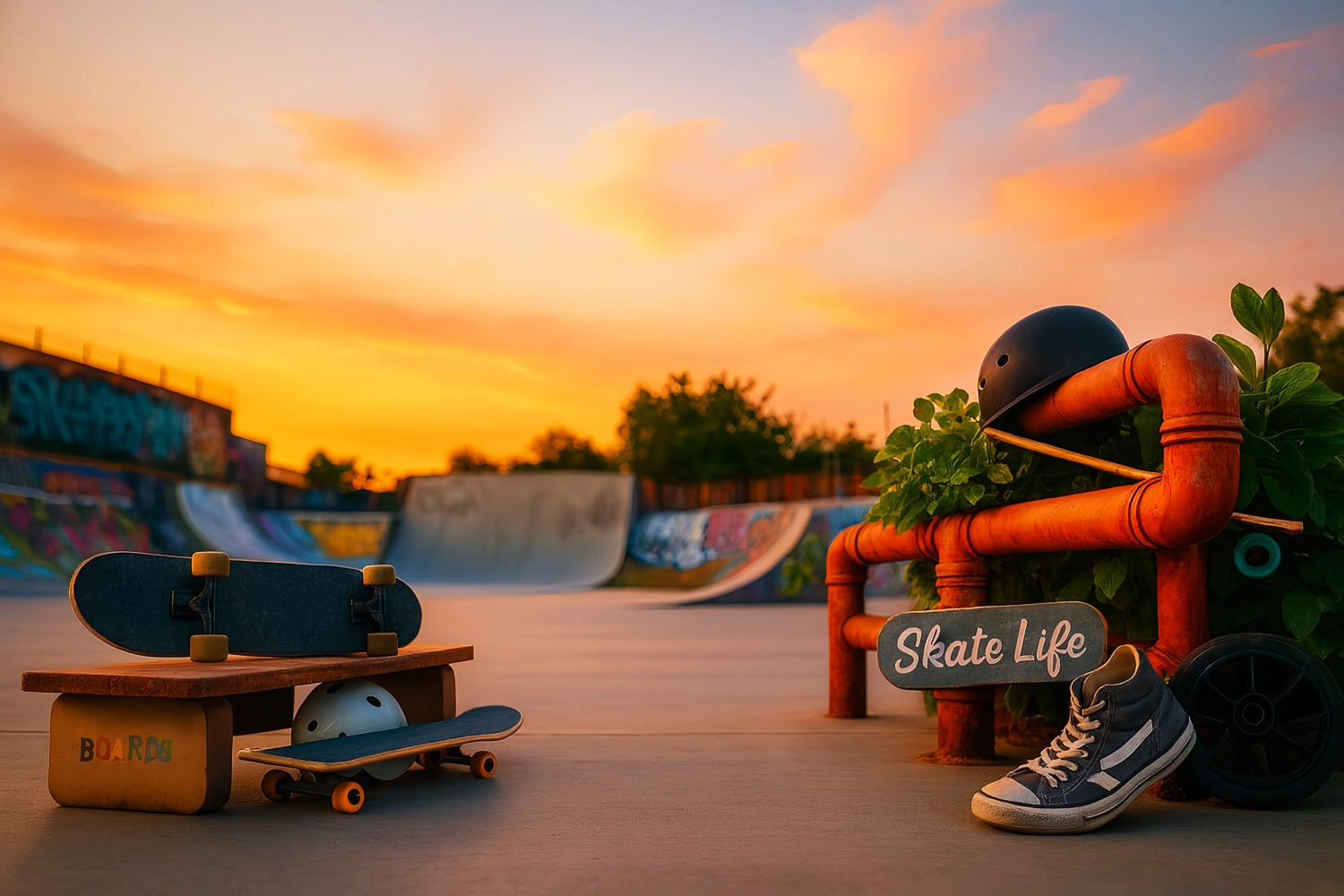 Fond sportif Coucher de soleil Skatepark Fond sportif pour la photographie LXX59-311