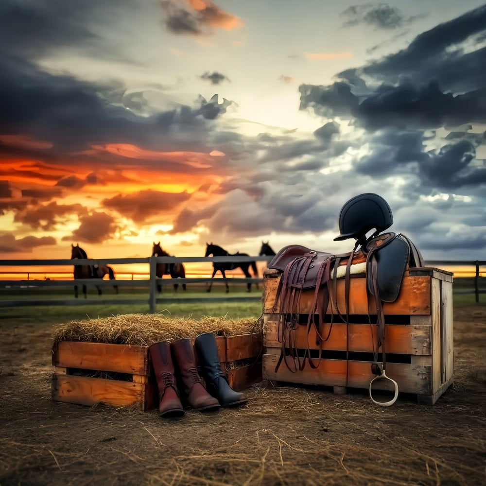 Fond sportif Équitation Coucher de soleil Équipement d'équitation Fond sportif LXX59-312