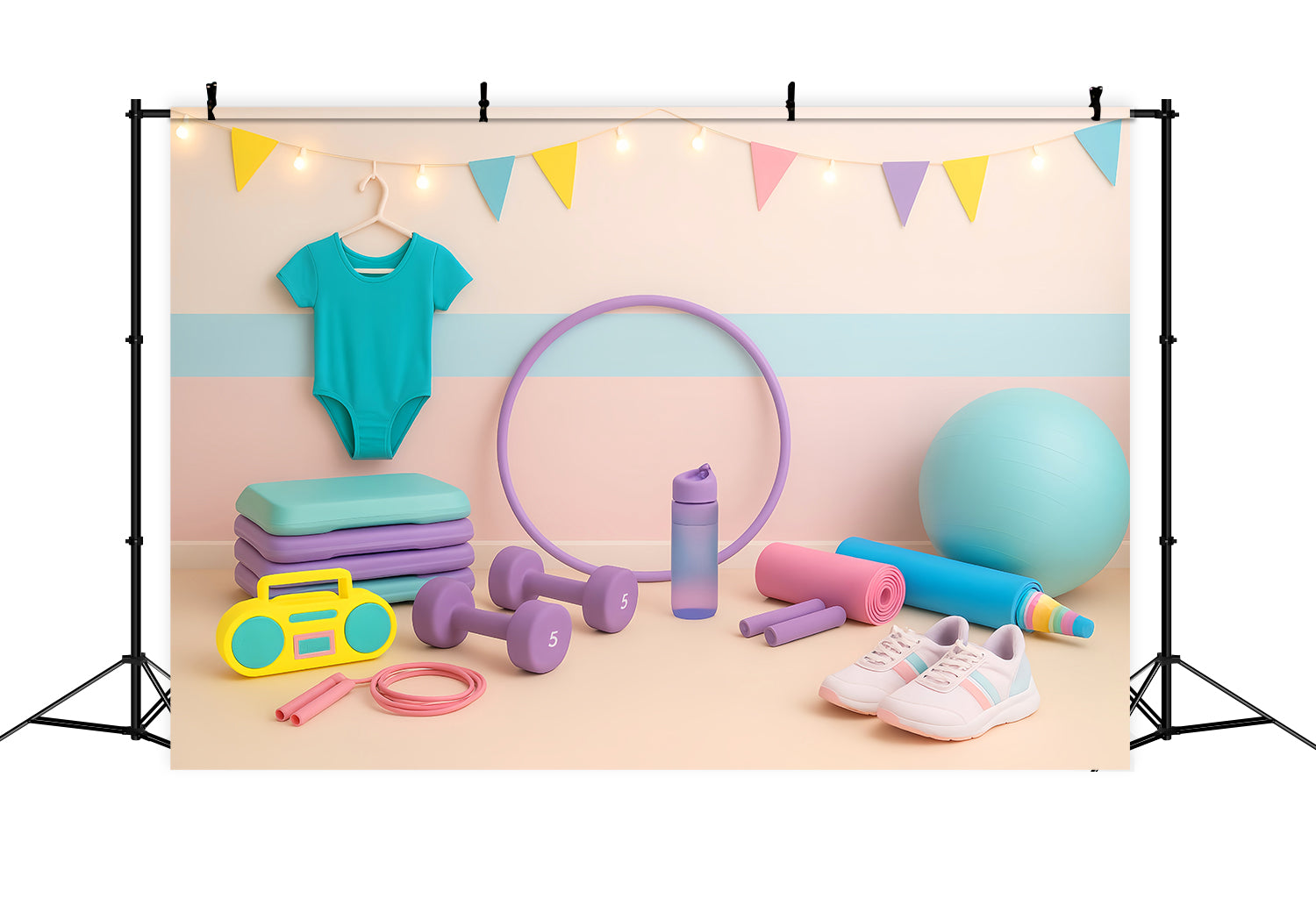 Fond sportif Accessoires de gymnastique colorés Fonds sportifs pour la photographie LXX59-315