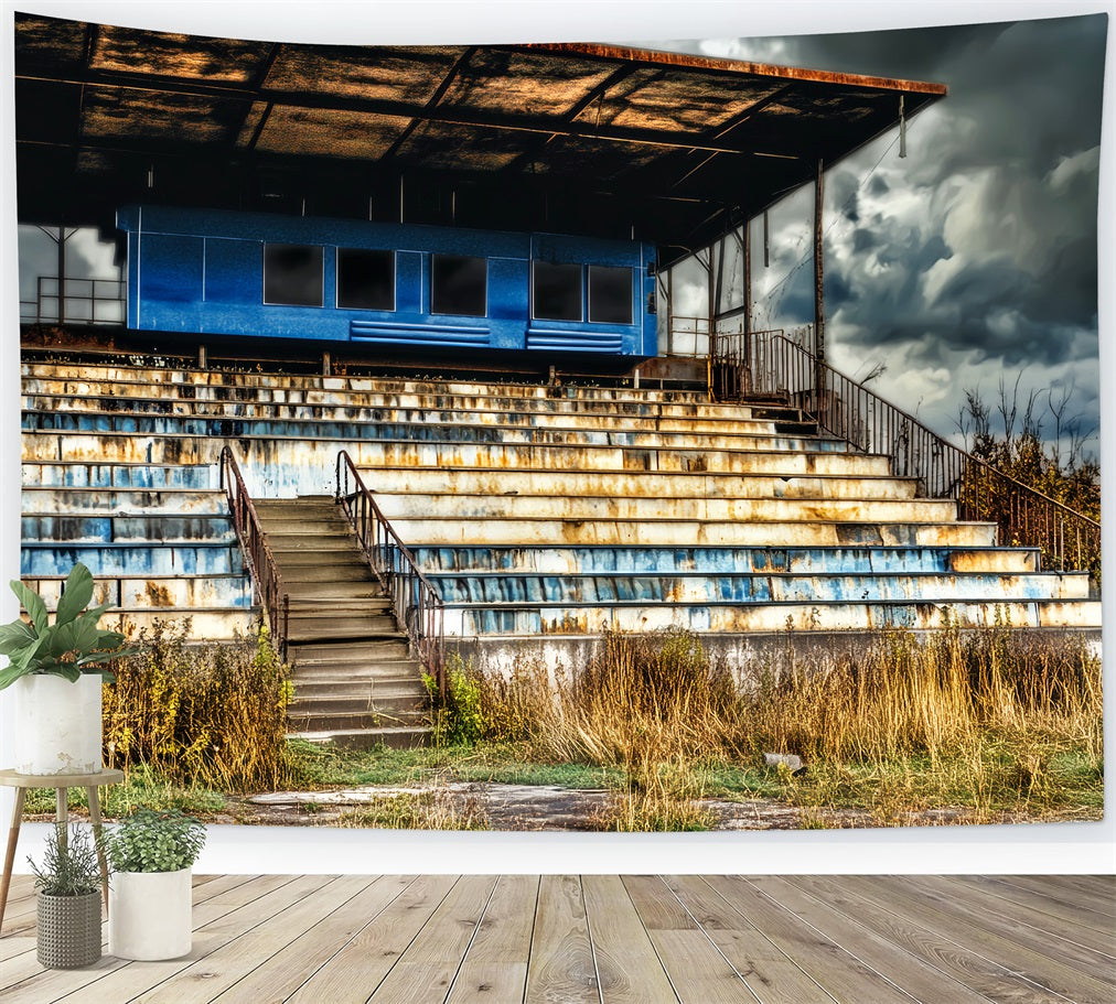 Fond sportif Gradins rouillés Ciel orageux Fonds sportifs pour la photographie LXX59-336