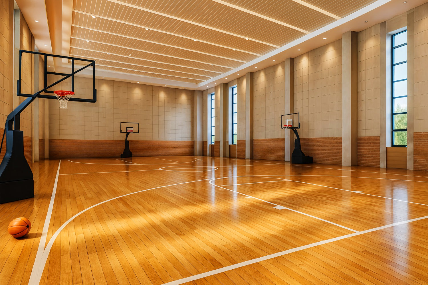 Fonds basket-ball Terrain de basket-ball intérieur moderne Fond football LXX59-337