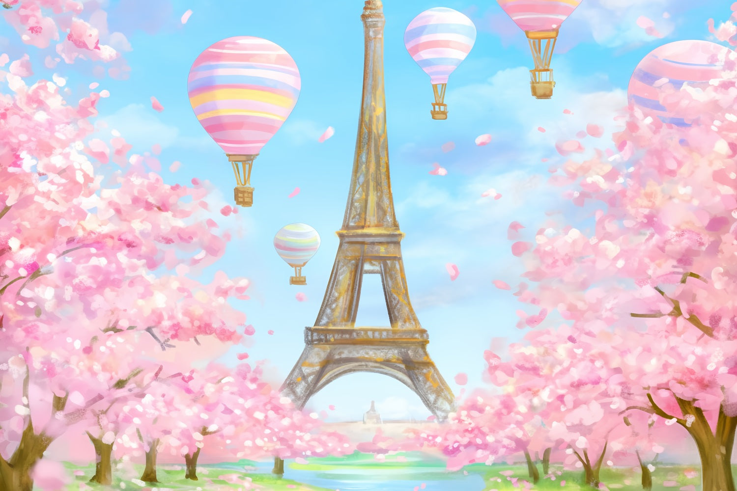Toile de fond Paris Tour Eiffel Ballons Fleurs Idées LXX59-34