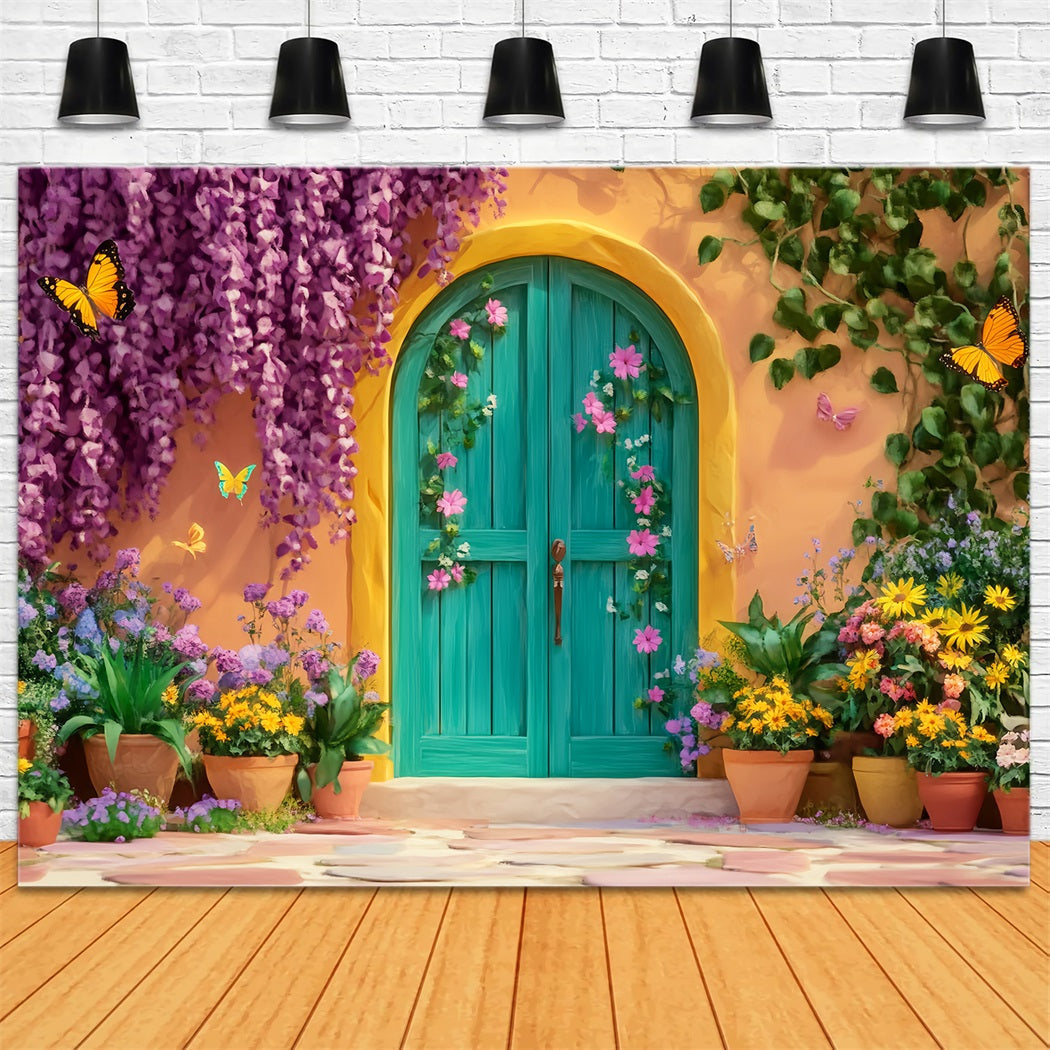 Toile de fond Paris Jardin Papillons Porte Colorée LXX59-35