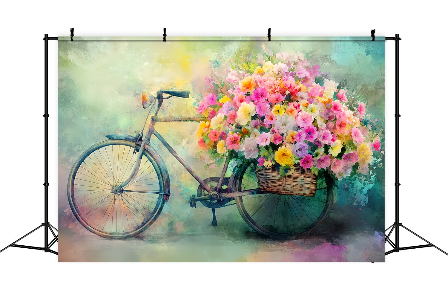 Toile de fond Paris Vélo Panier Fleurs Épanouies LXX59-37