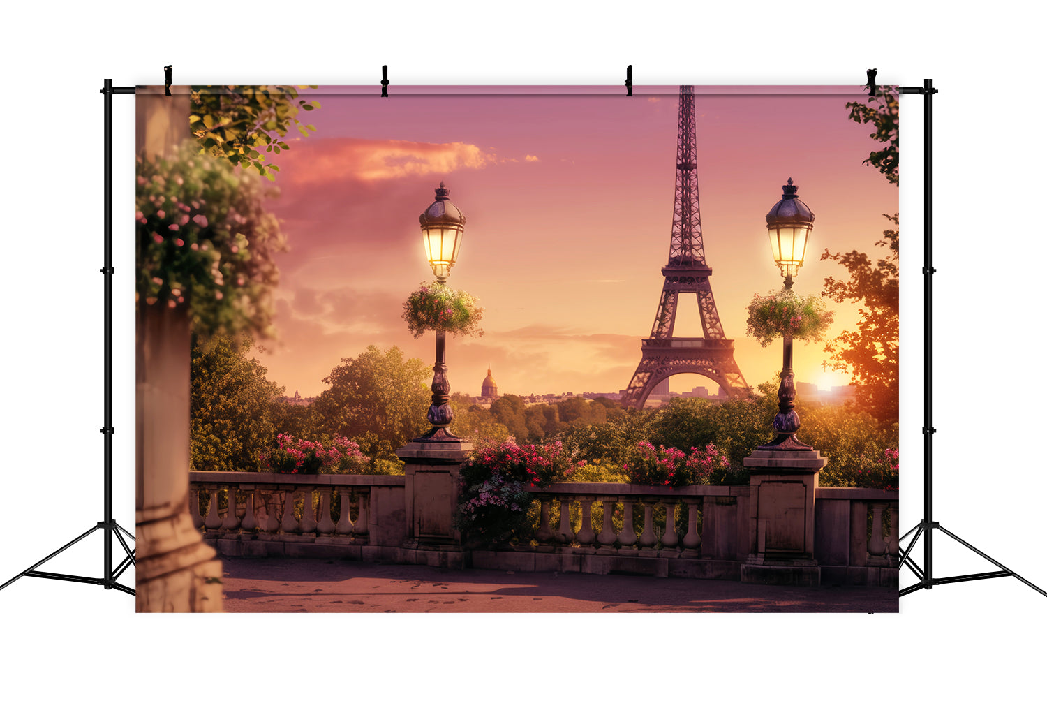Toile de fond Paris Tour Eiffel Balcon Coucher de Soleil Idées LXX59-40