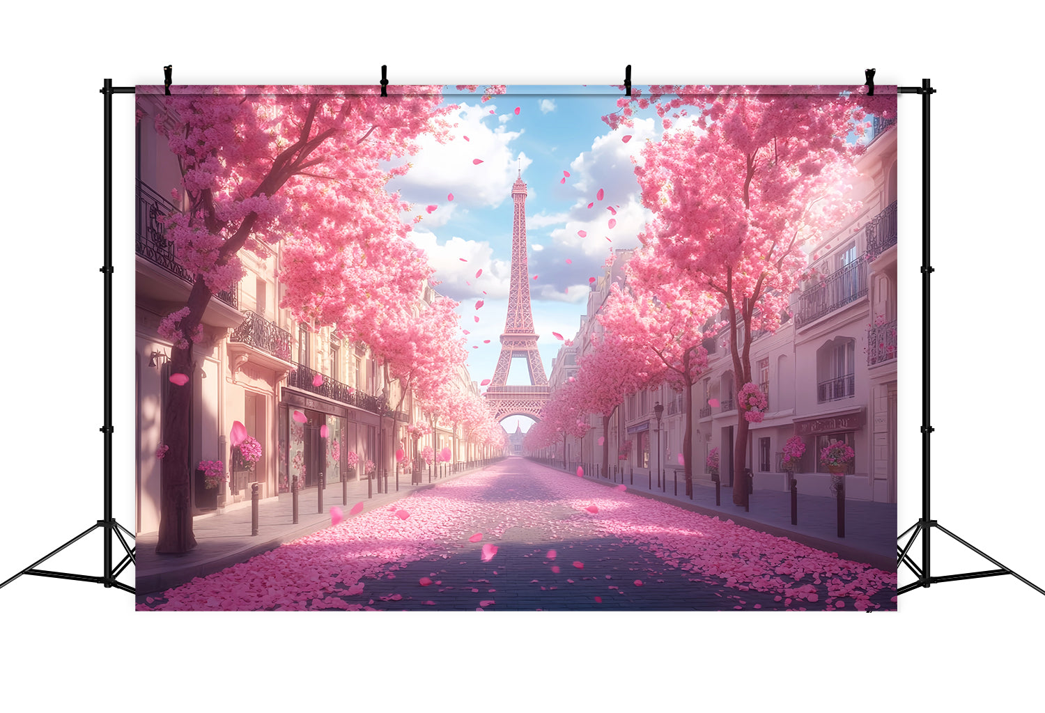 Toile de fond Paris Tour Eiffel Rue Cerisiers en Fleurs LXX59-41