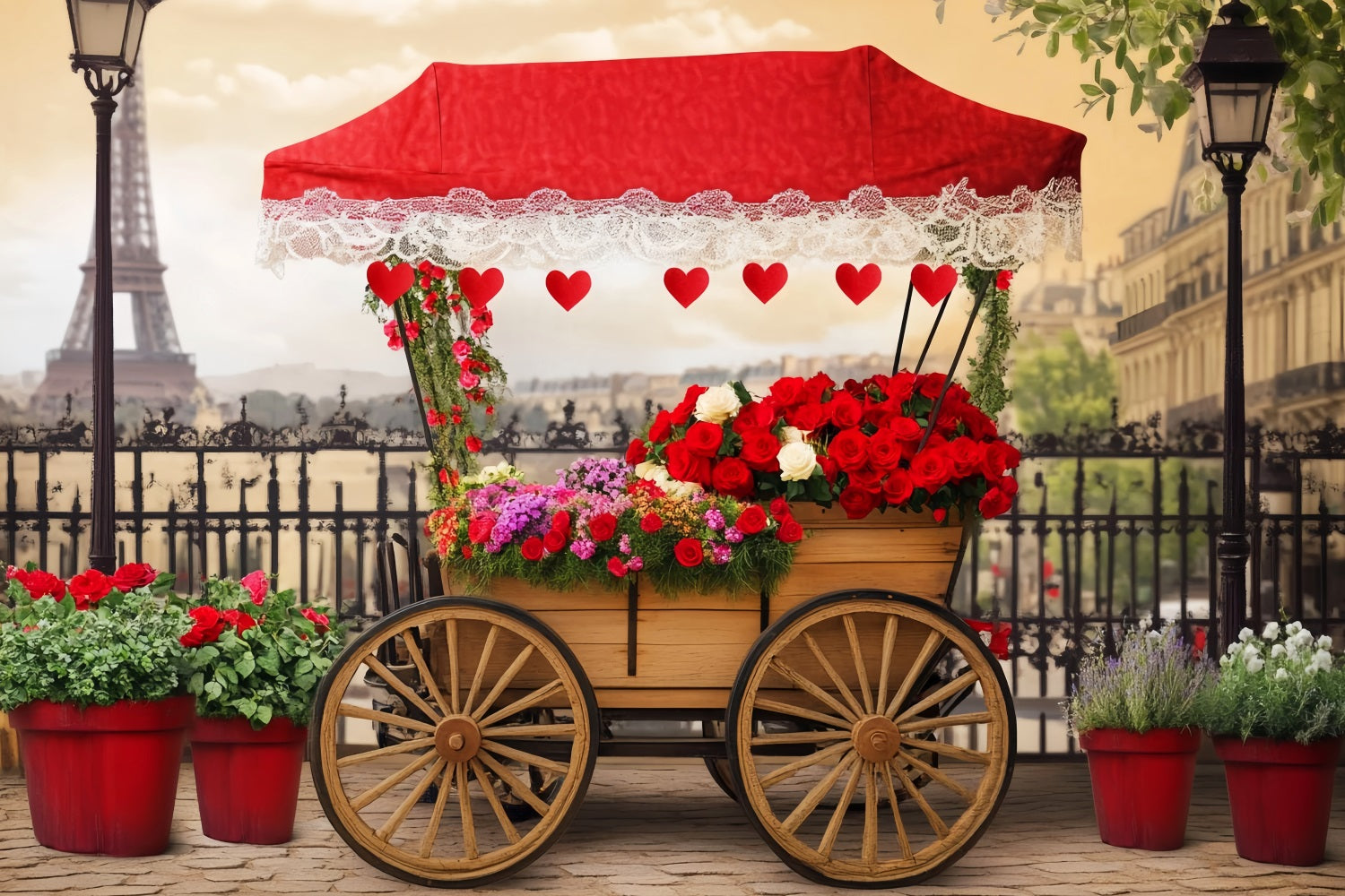 Toile de fond Paris Chariot Fleurs Romantique Photos LXX59-42