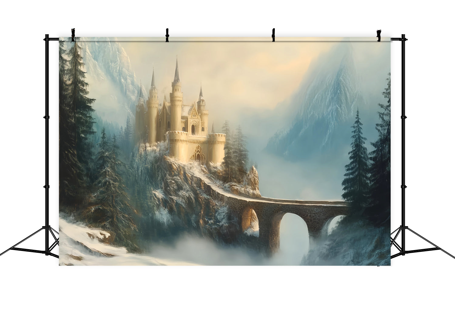 Toile de fond Paris Château Brumeux Pont Montagne LXX59-52