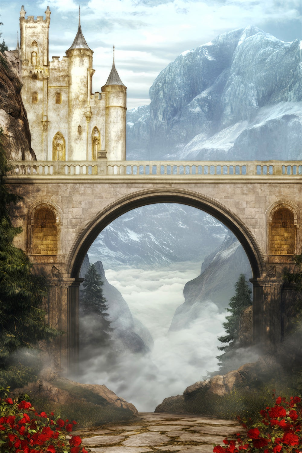 Toile de fond Paris Pont Château Vallée Brumeuse LXX59-55